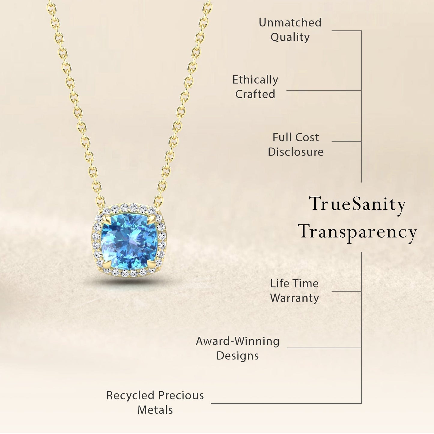 Swiss Blue Topaz & Diamond Halo Necklace - Yvonne