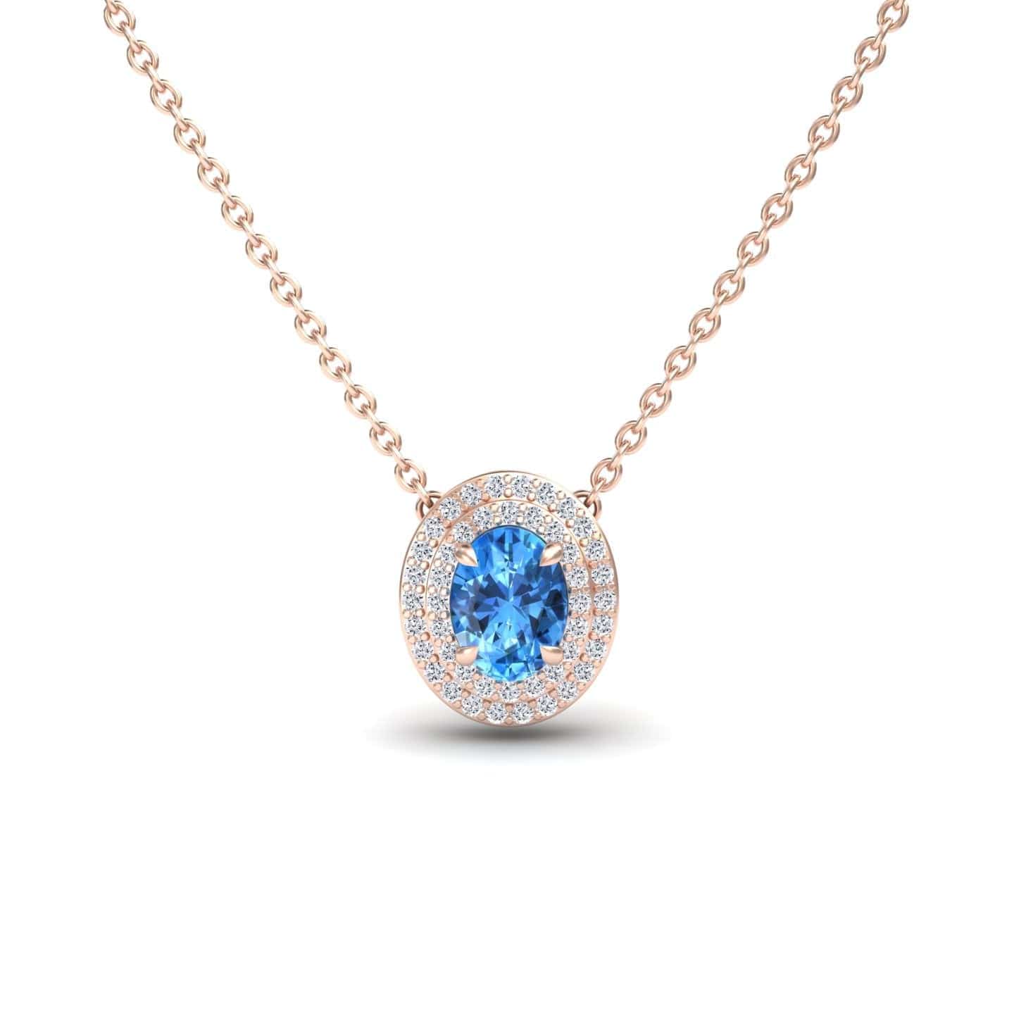 Swiss Blue Topaz & Diamond Double Halo Necklace - Abril