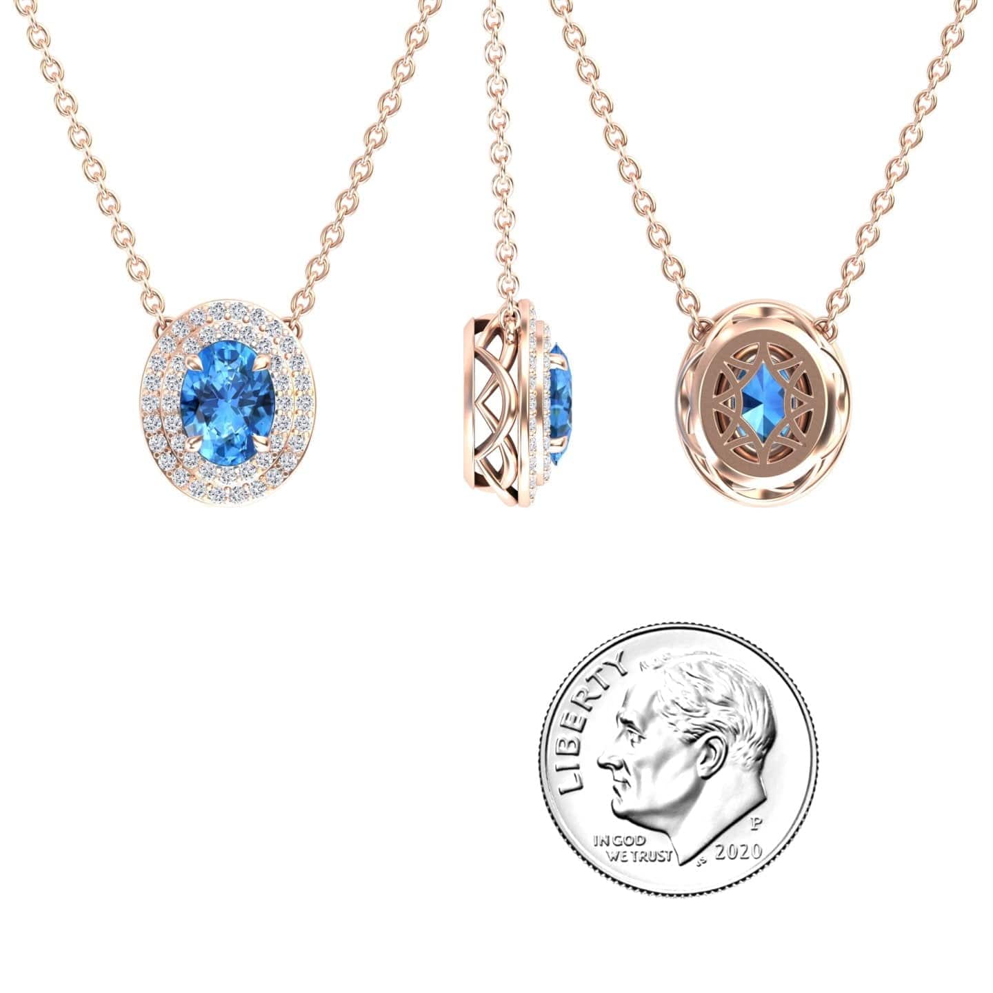 Swiss Blue Topaz & Diamond Double Halo Necklace - Abril