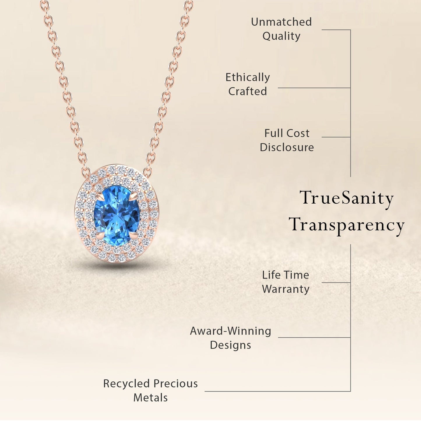 Swiss Blue Topaz & Diamond Double Halo Necklace - Abril