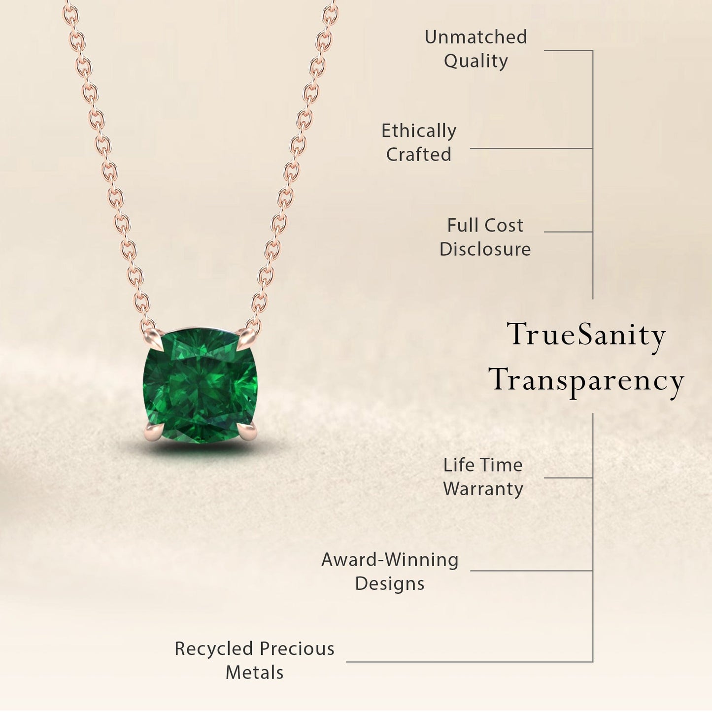 Lab Grown Emerald Solitaire Necklace - Breanna