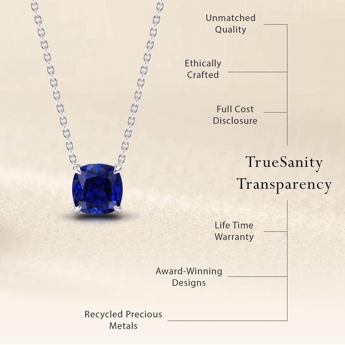 Lab Grown Blue Sapphire Solitaire Necklace - Breanna