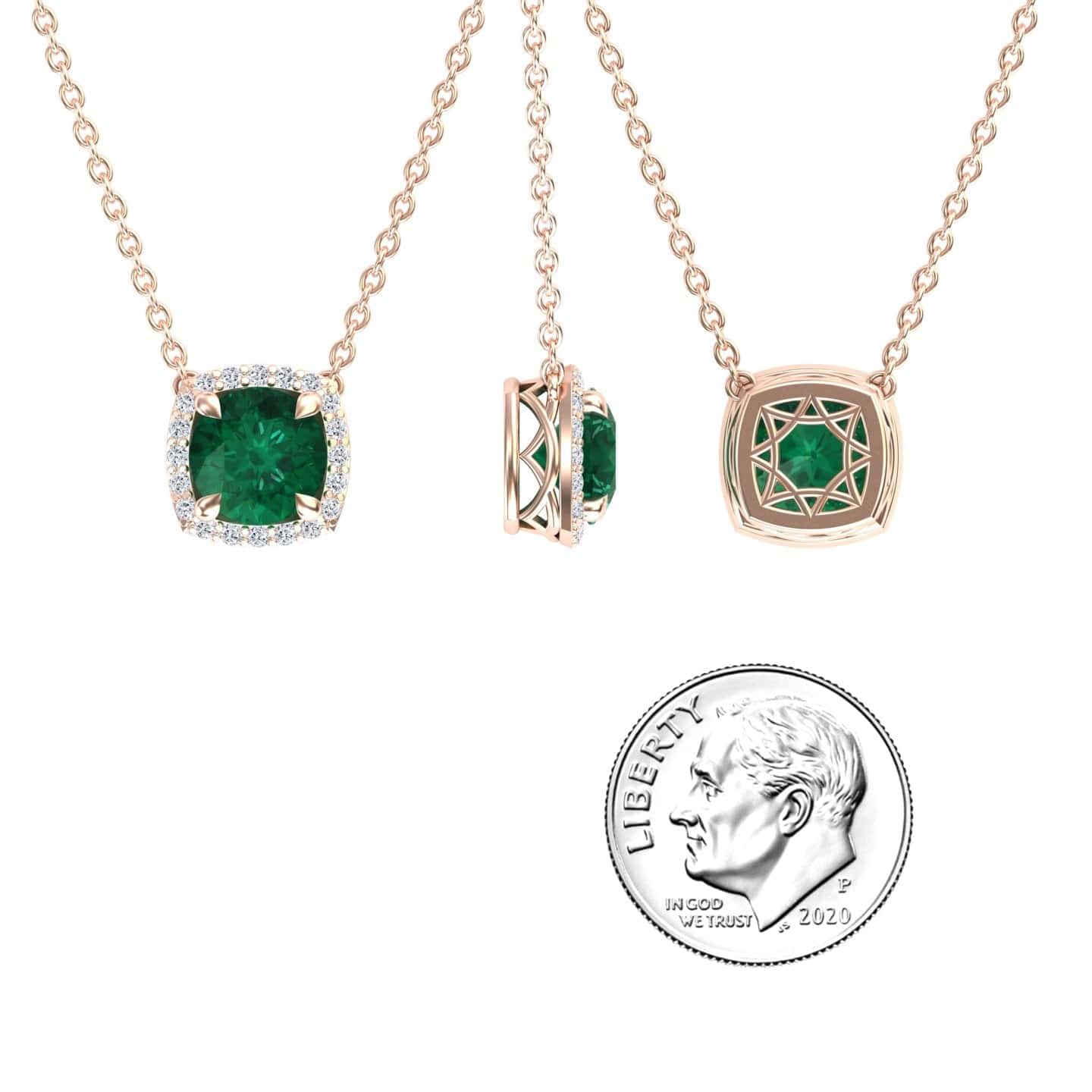 Lab Grown Emerald & Diamond Halo Necklace - Eileen