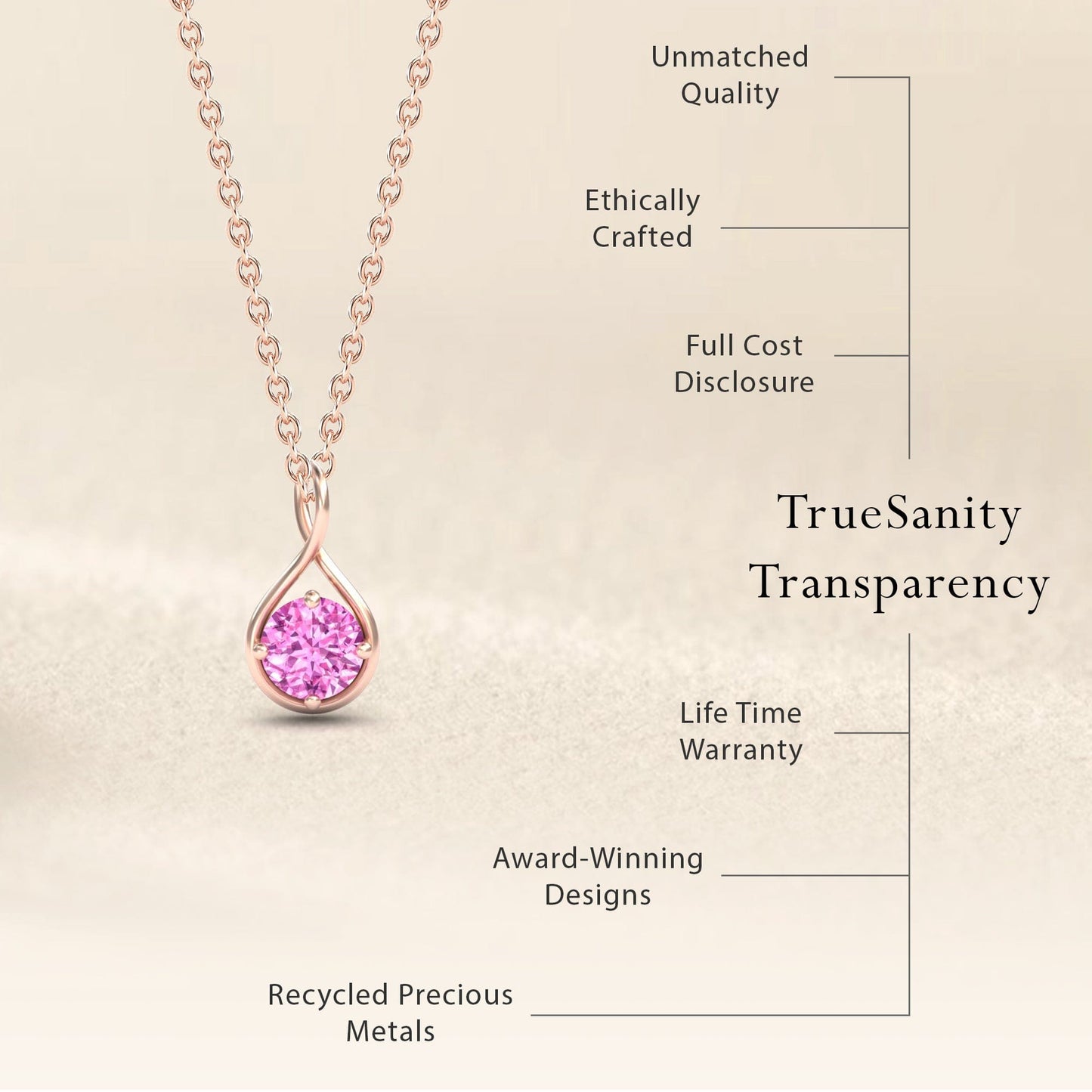 Lab Grown Pink Sapphire Infinity Teardrop Necklace - Paulina