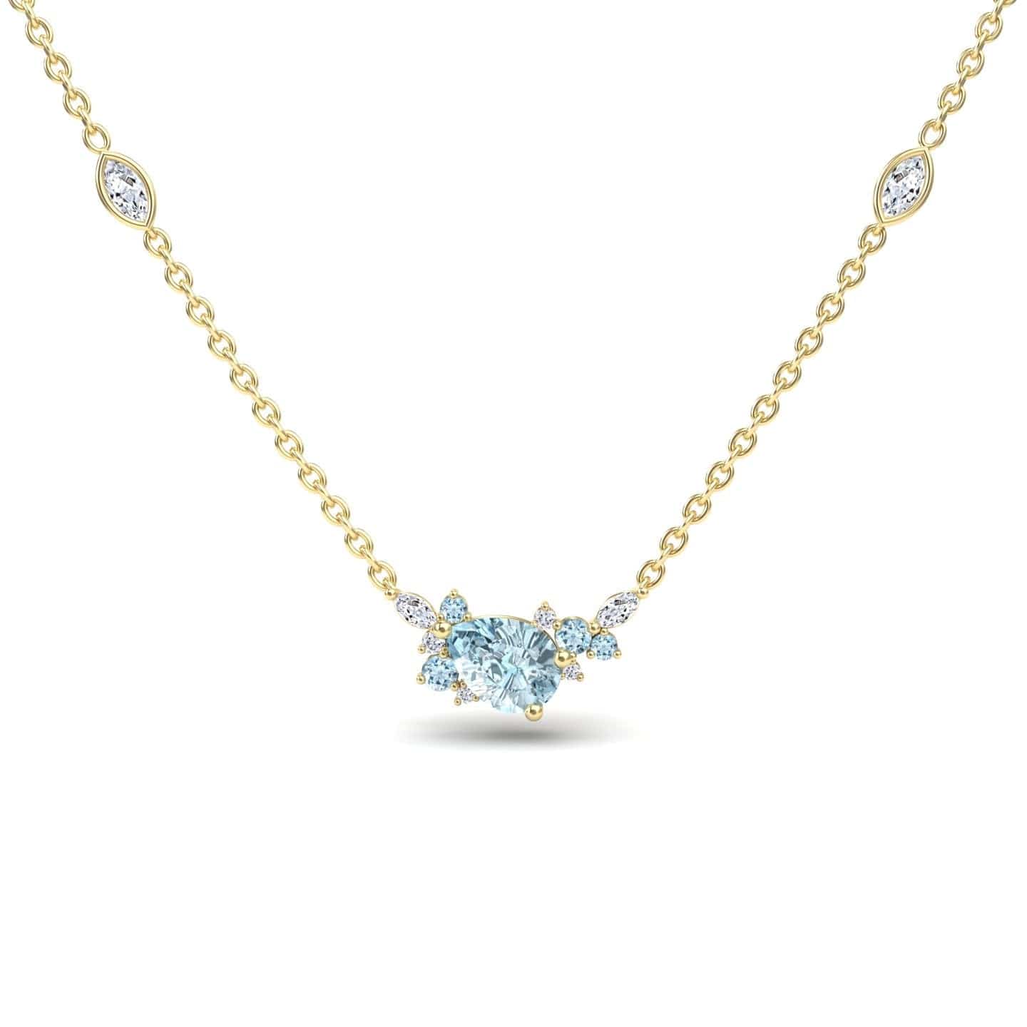 Aquamarine & Diamond Bouquet Necklace - Daria