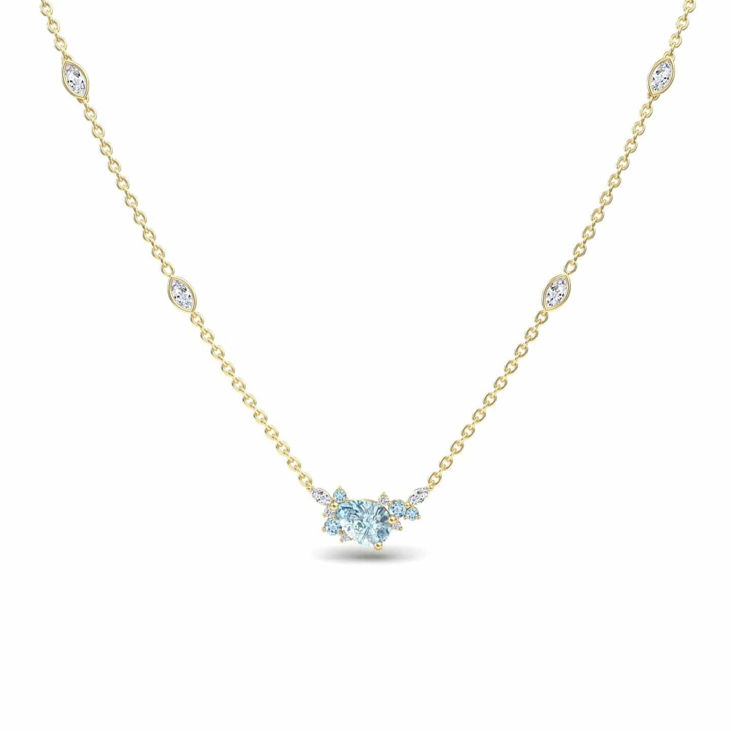 Aquamarine & Diamond Bouquet Necklace - Daria