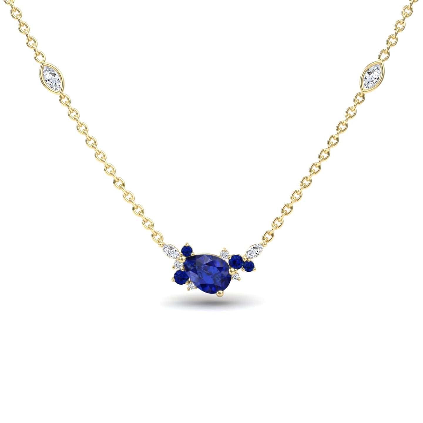 Blue Sapphire & Diamond Bouquet Necklace - Daria