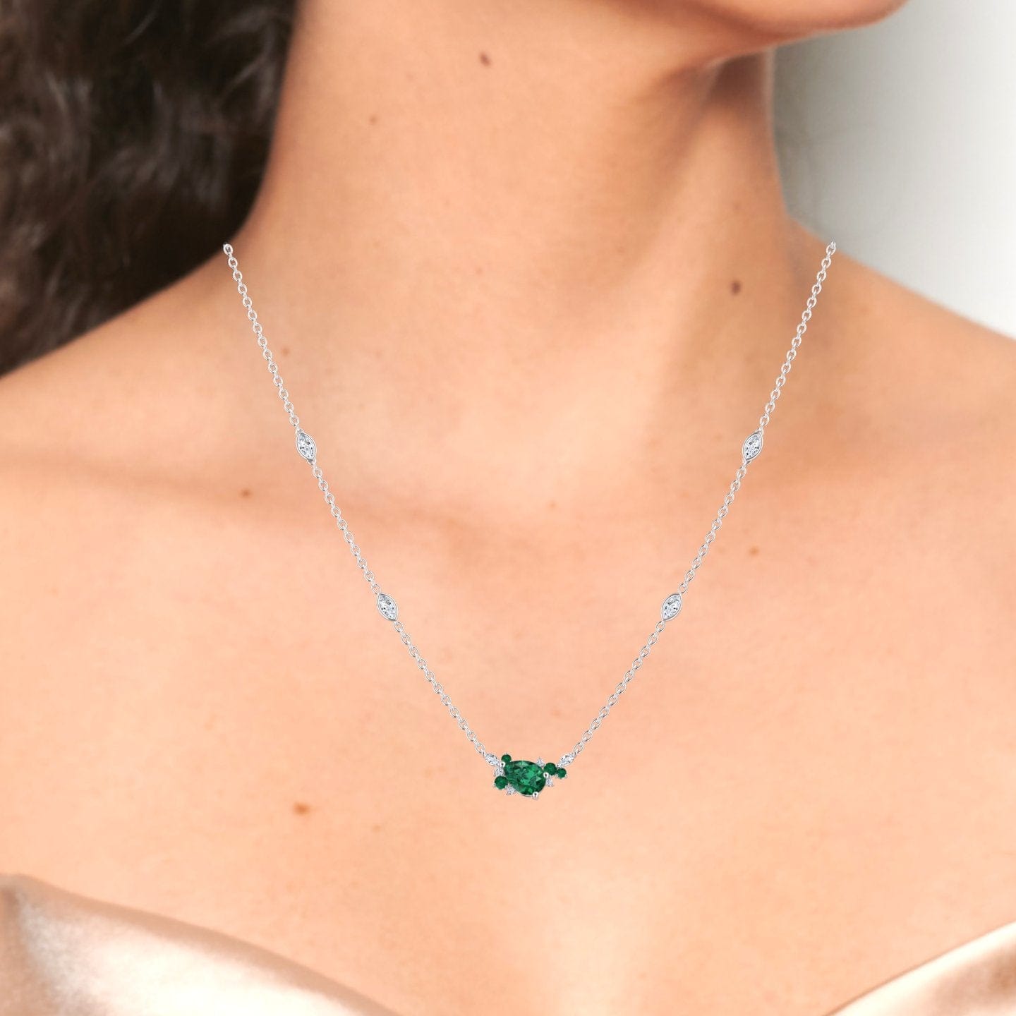 Emerald & Diamond Bouquet Necklace - Daria