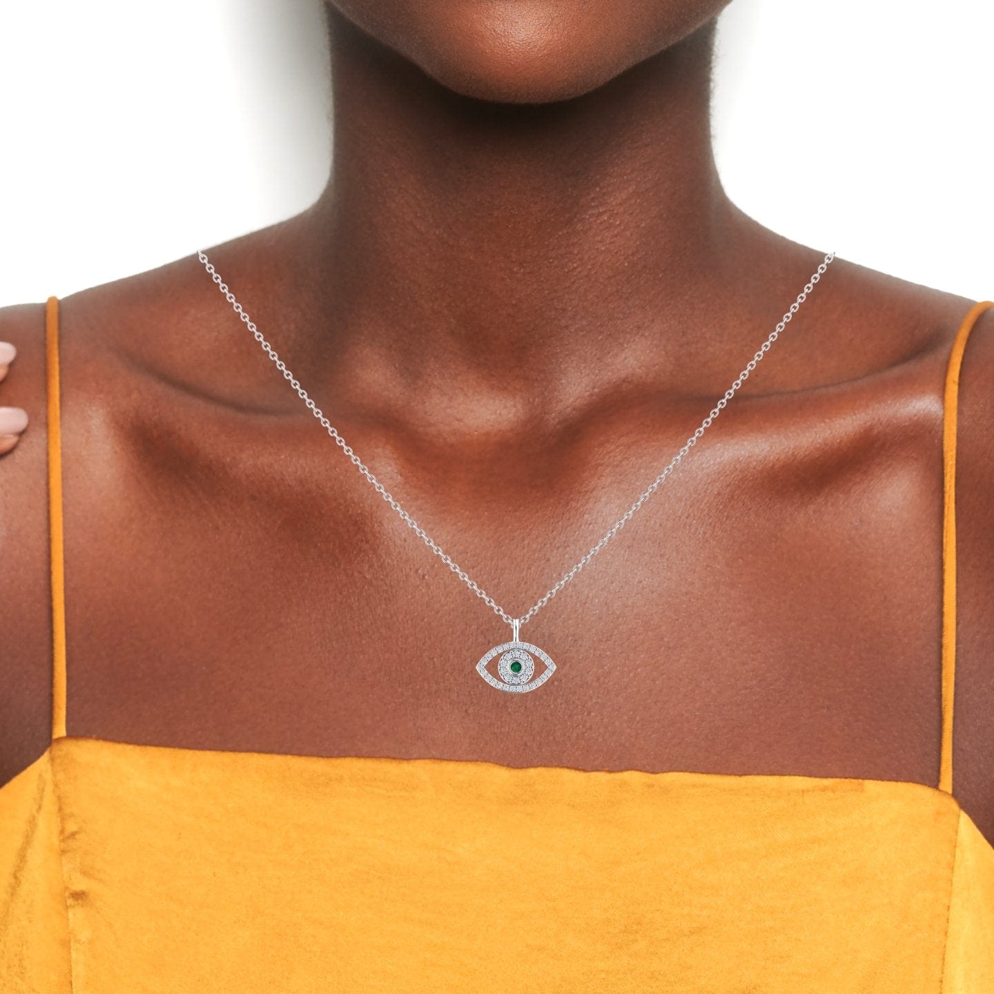 Emerald & Diamond Eye Necklace - Elise
