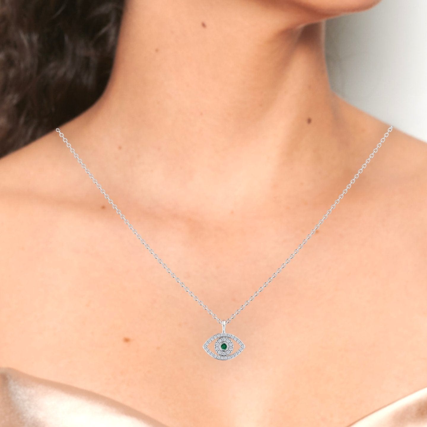 Emerald & Diamond Eye Necklace - Elise