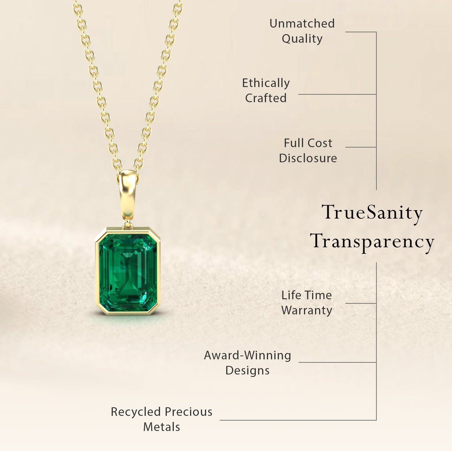 Lab Grown Emerald Solitaire Necklace - Jovana