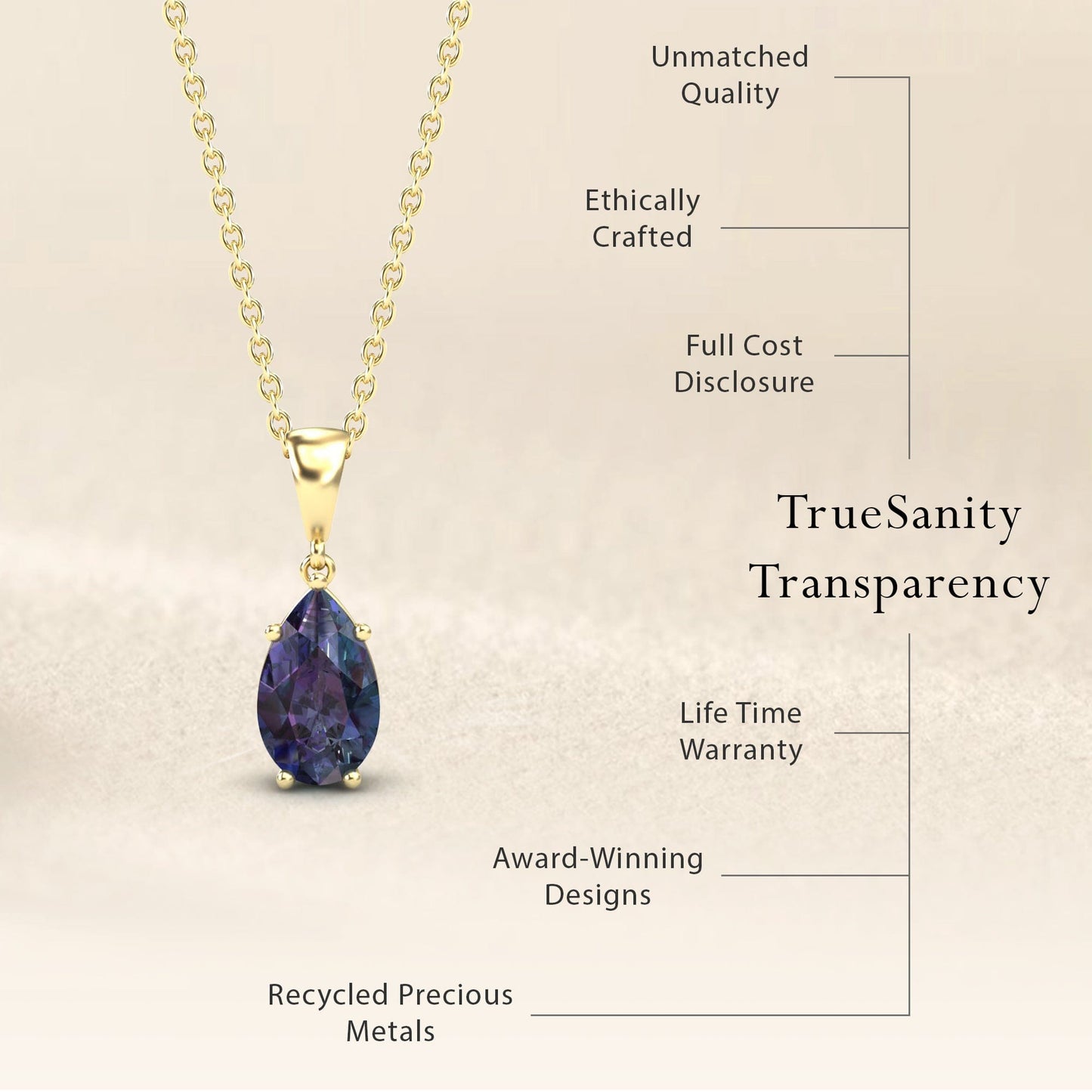 Lab Grown Alexandrite Four Prong Solitaire Necklace - Kirsten