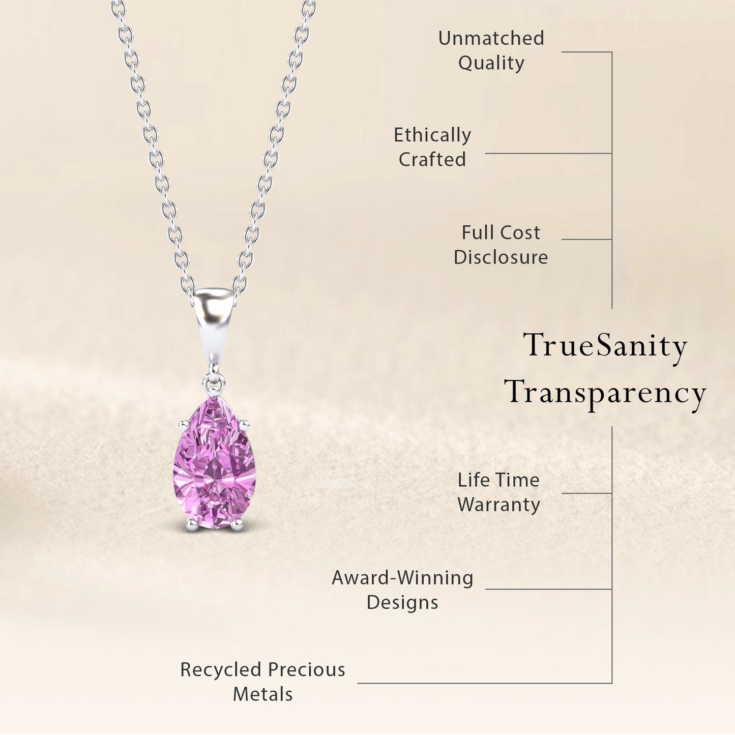 Lab Grown Pink Sapphire Four Prong Solitaire Necklace - Kirsten