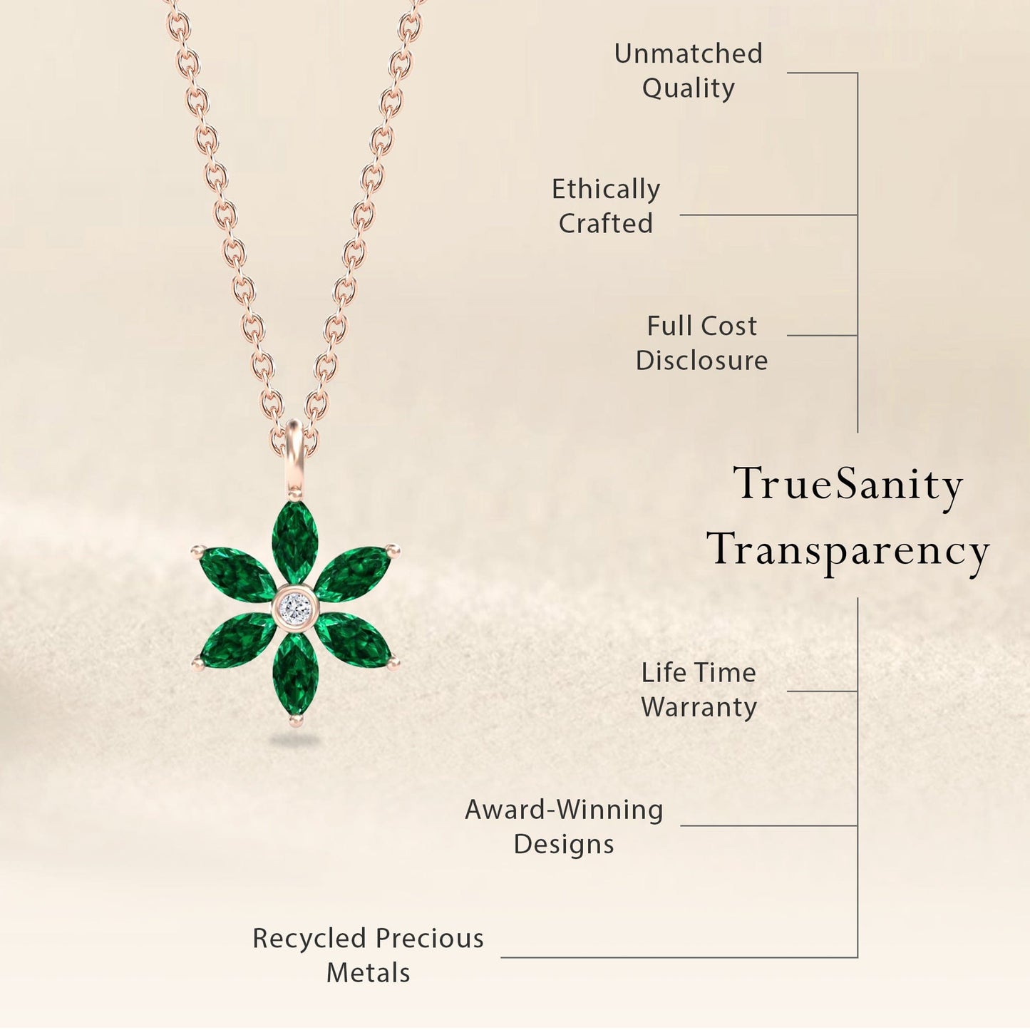 Lab Grown Emerald & Diamond Floral Necklace - Erin