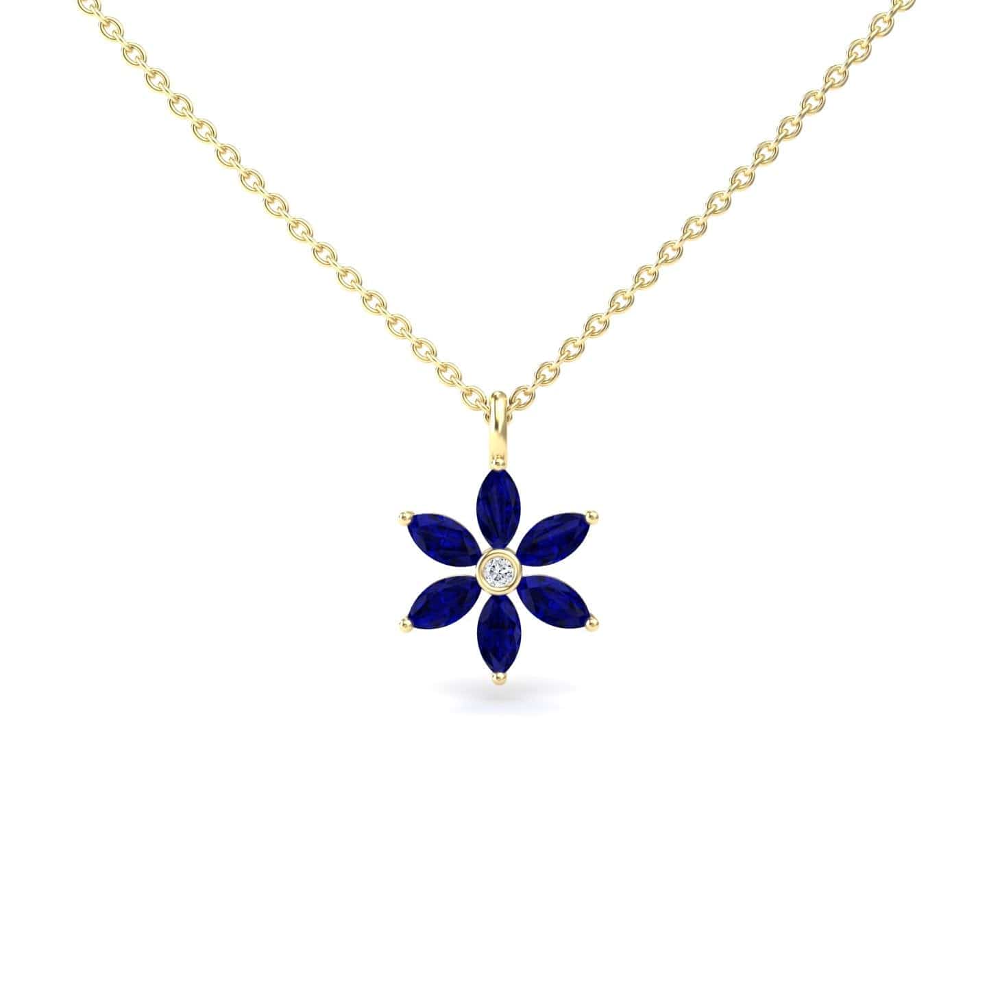 Lab Grown Blue Sapphire & Diamond Floral Necklace - Erin