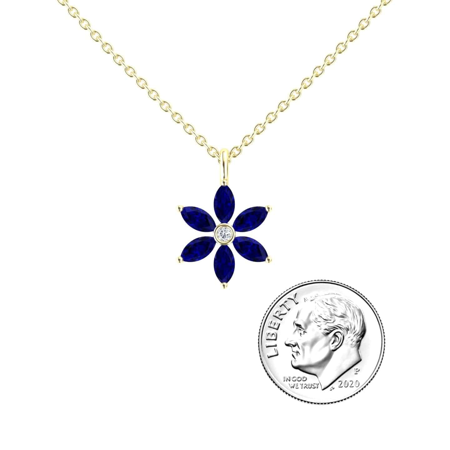 Lab Grown Blue Sapphire & Diamond Floral Necklace - Erin