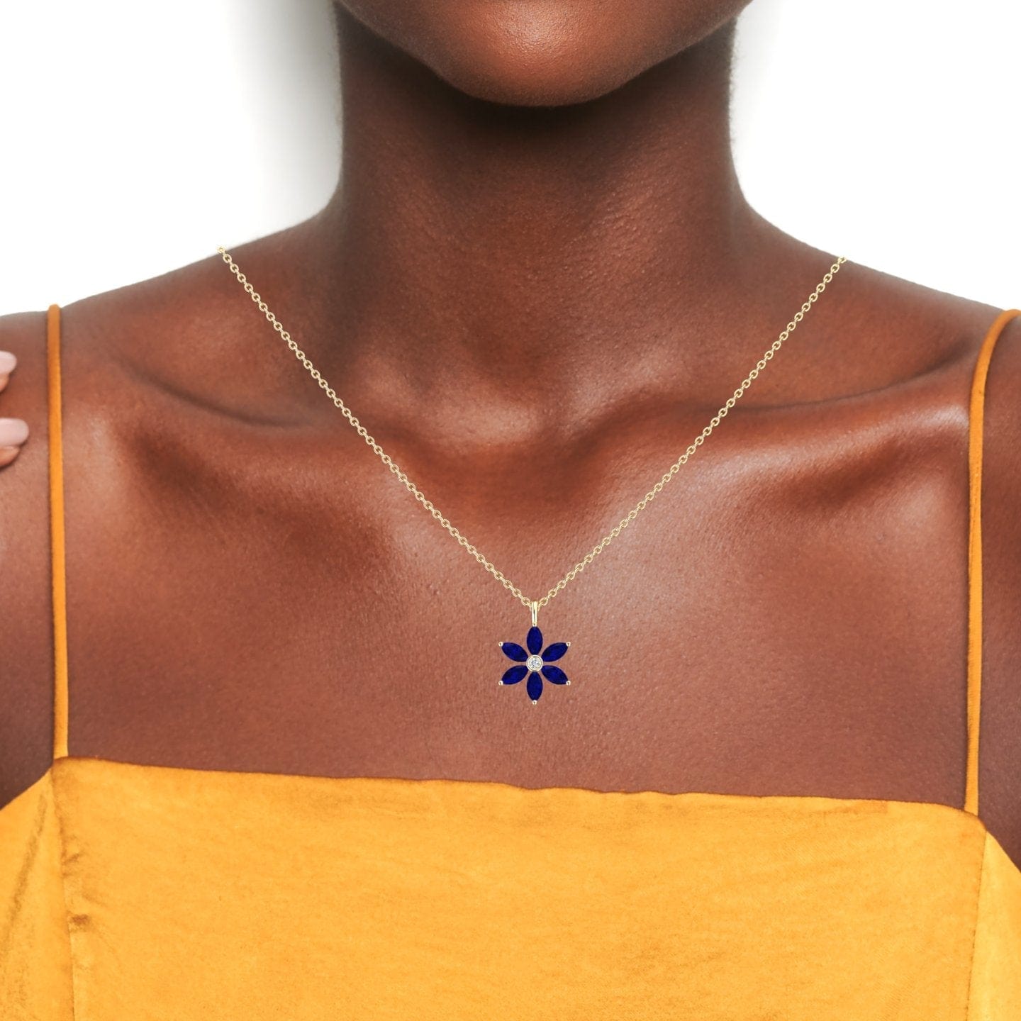 Lab Grown Blue Sapphire & Diamond Floral Necklace - Erin