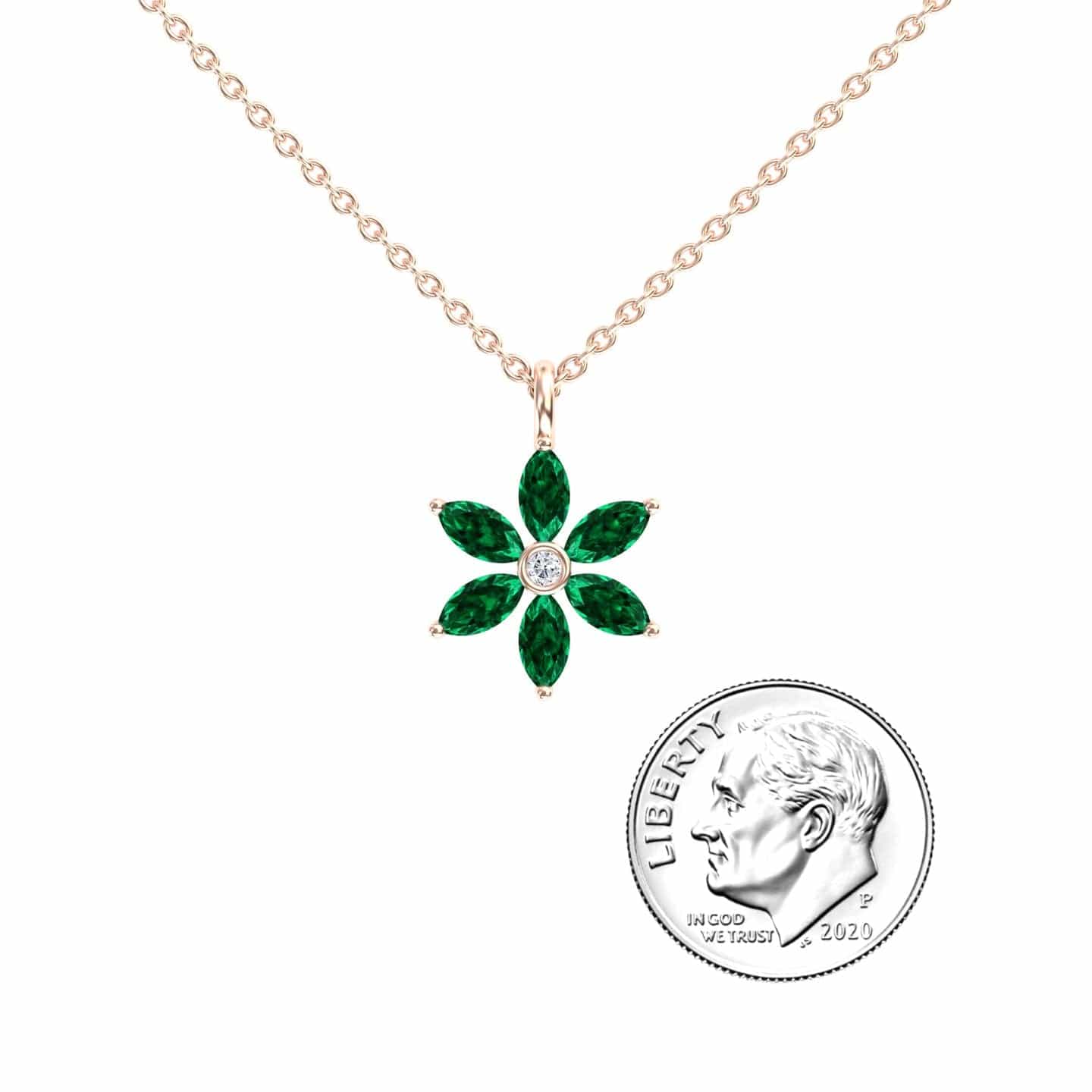 Lab Grown Emerald & Diamond Floral Necklace - Erin