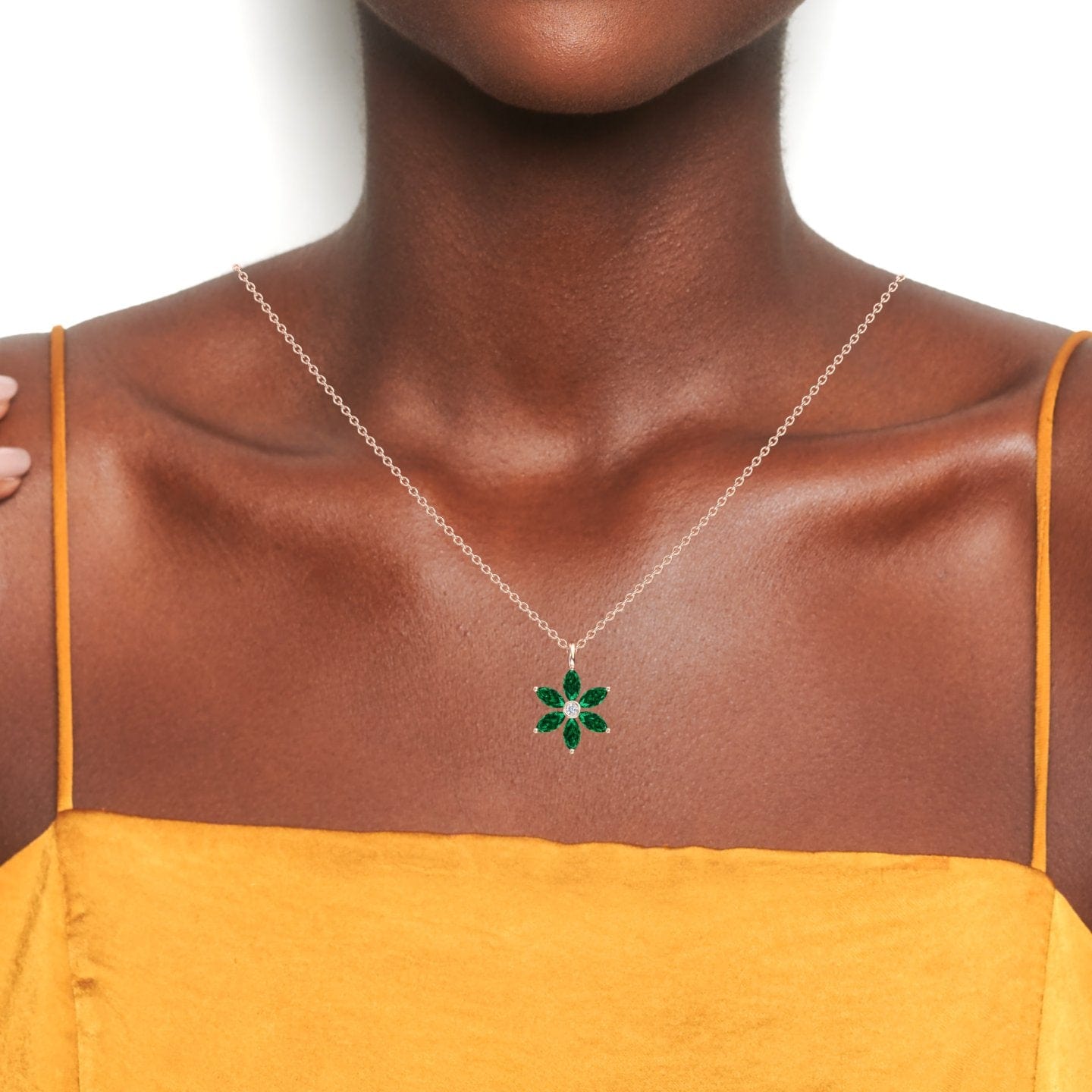 Lab Grown Emerald & Diamond Floral Necklace - Erin