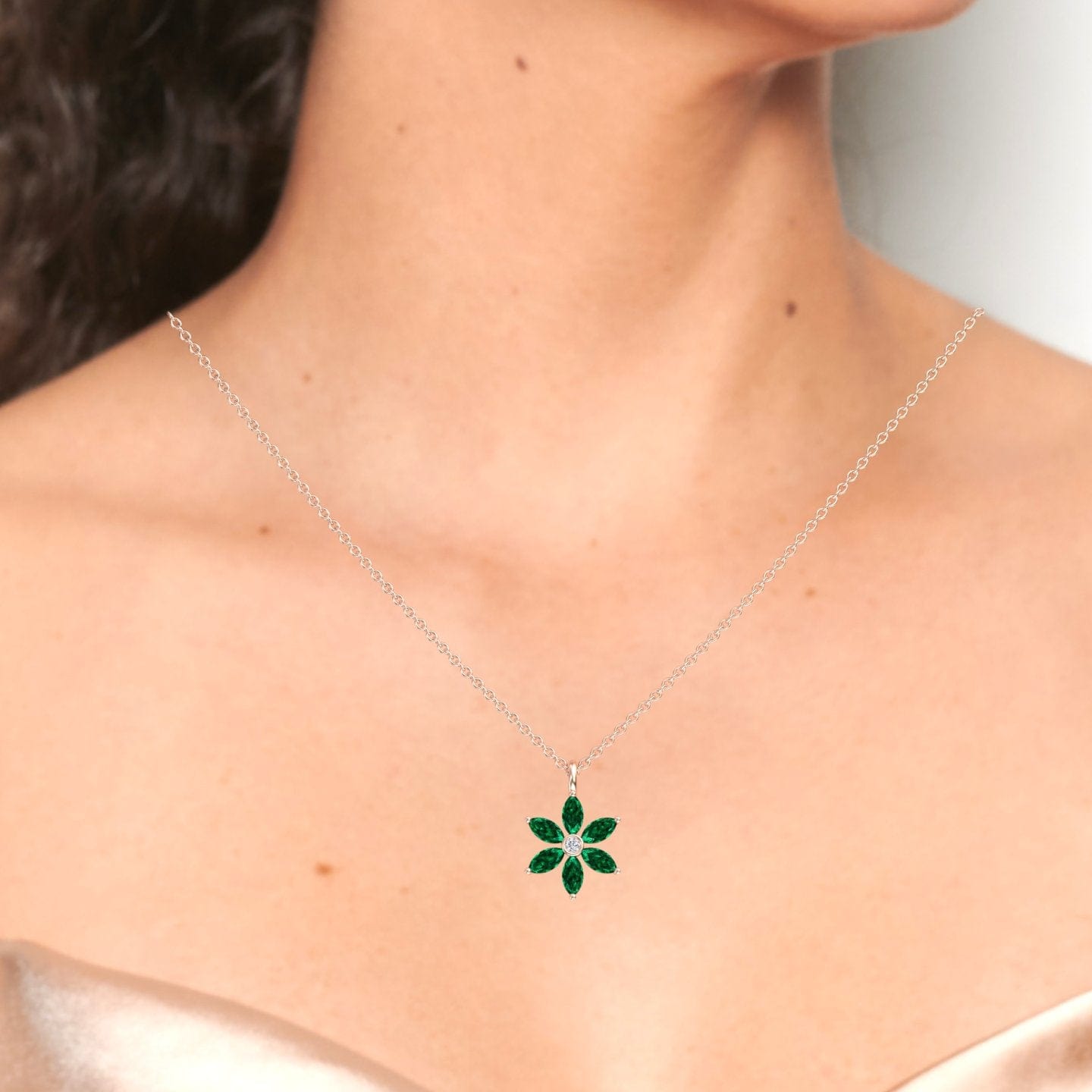 Lab Grown Emerald & Diamond Floral Necklace - Erin