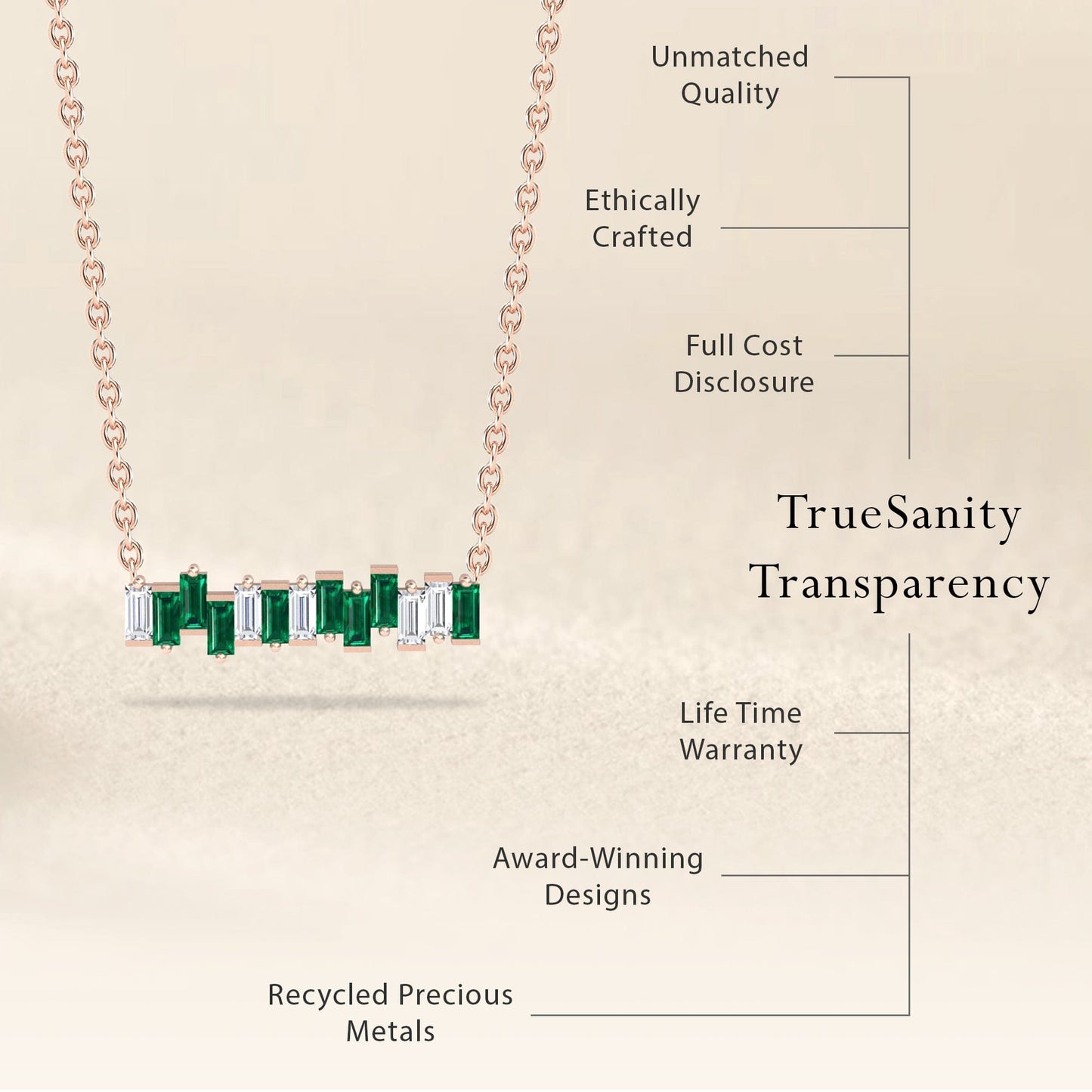 Lab Grown Emerald & Diamond Geometric Bar Necklace - Fernanda