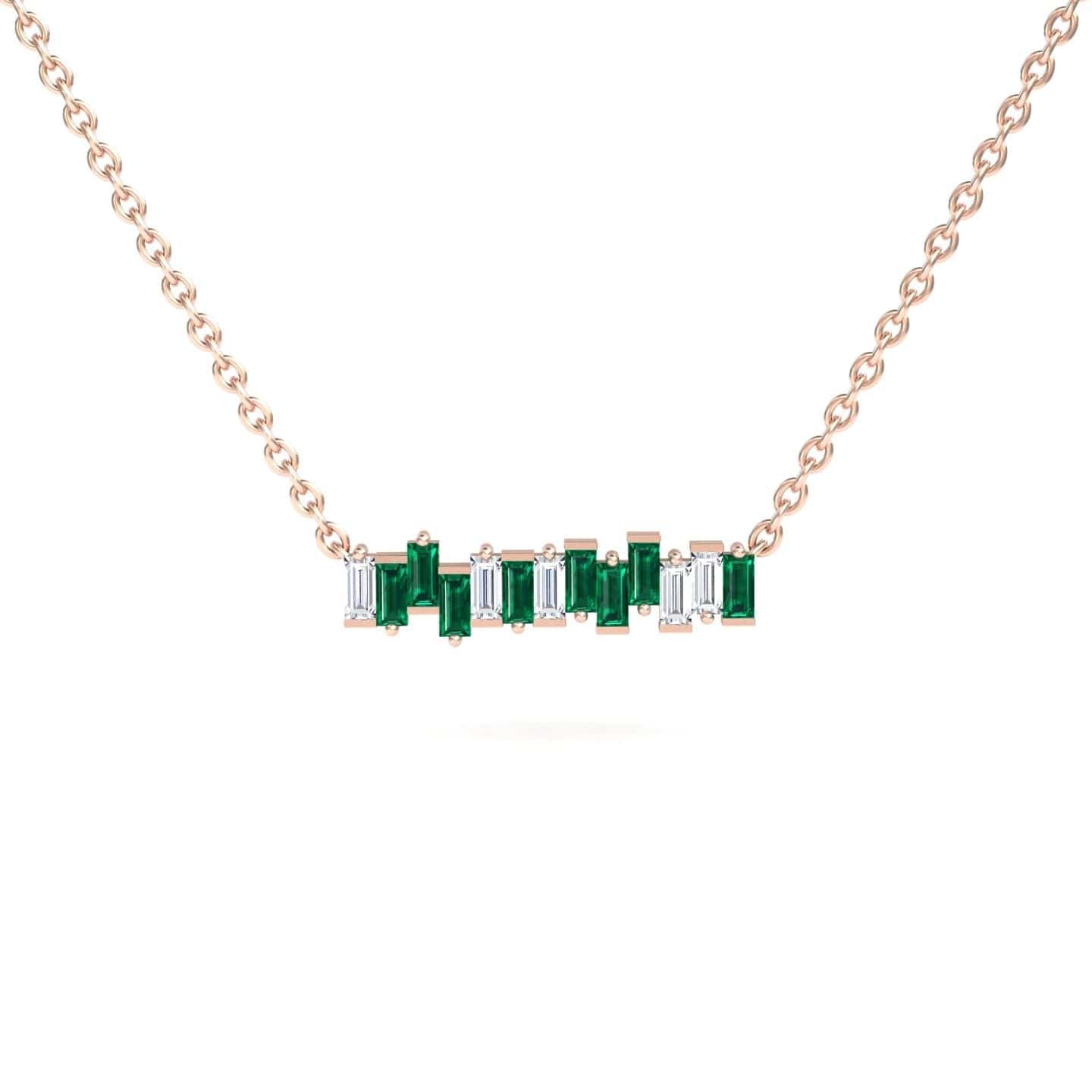 Lab Grown Emerald & Diamond Geometric Bar Necklace - Fernanda