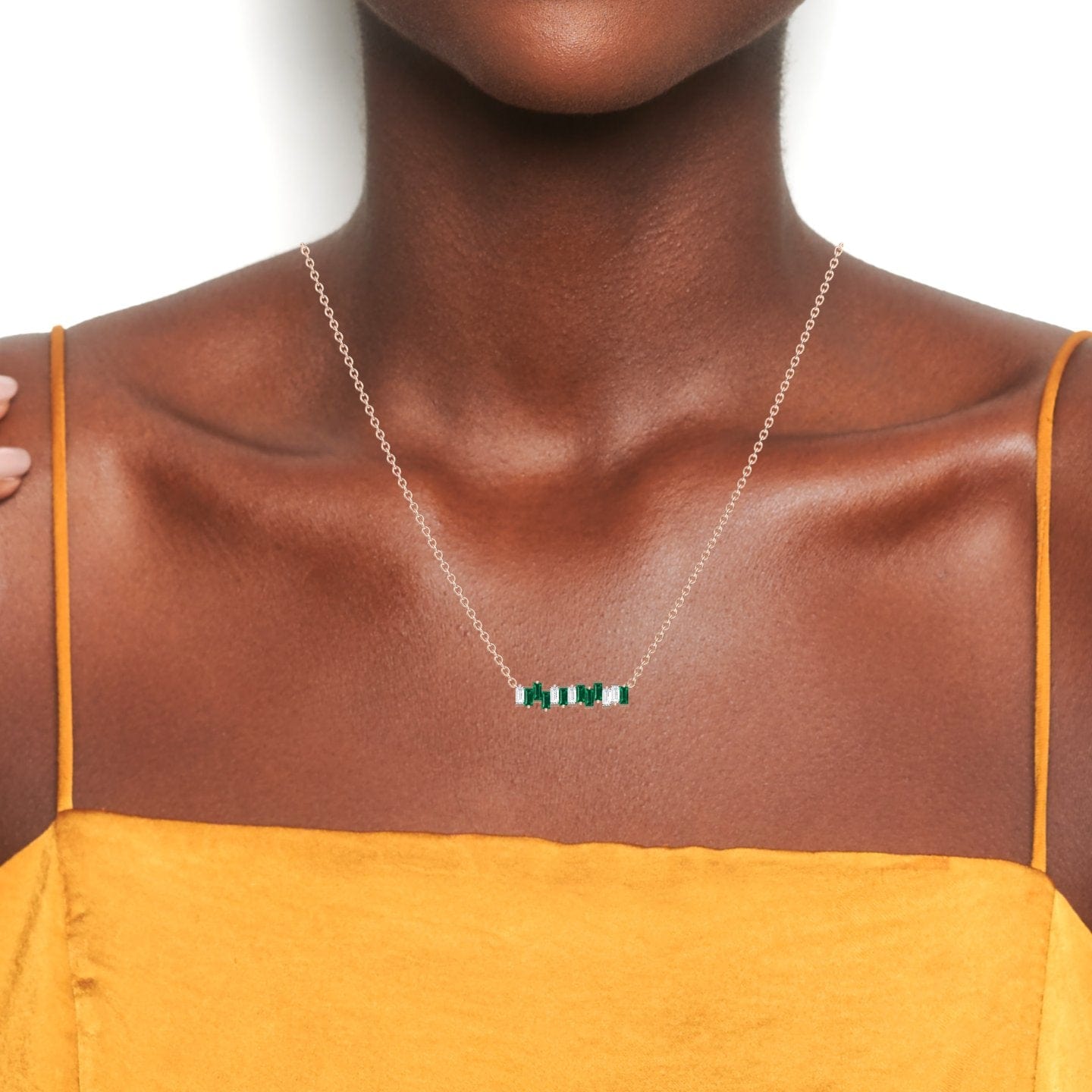 Lab Grown Emerald & Diamond Geometric Bar Necklace - Fernanda