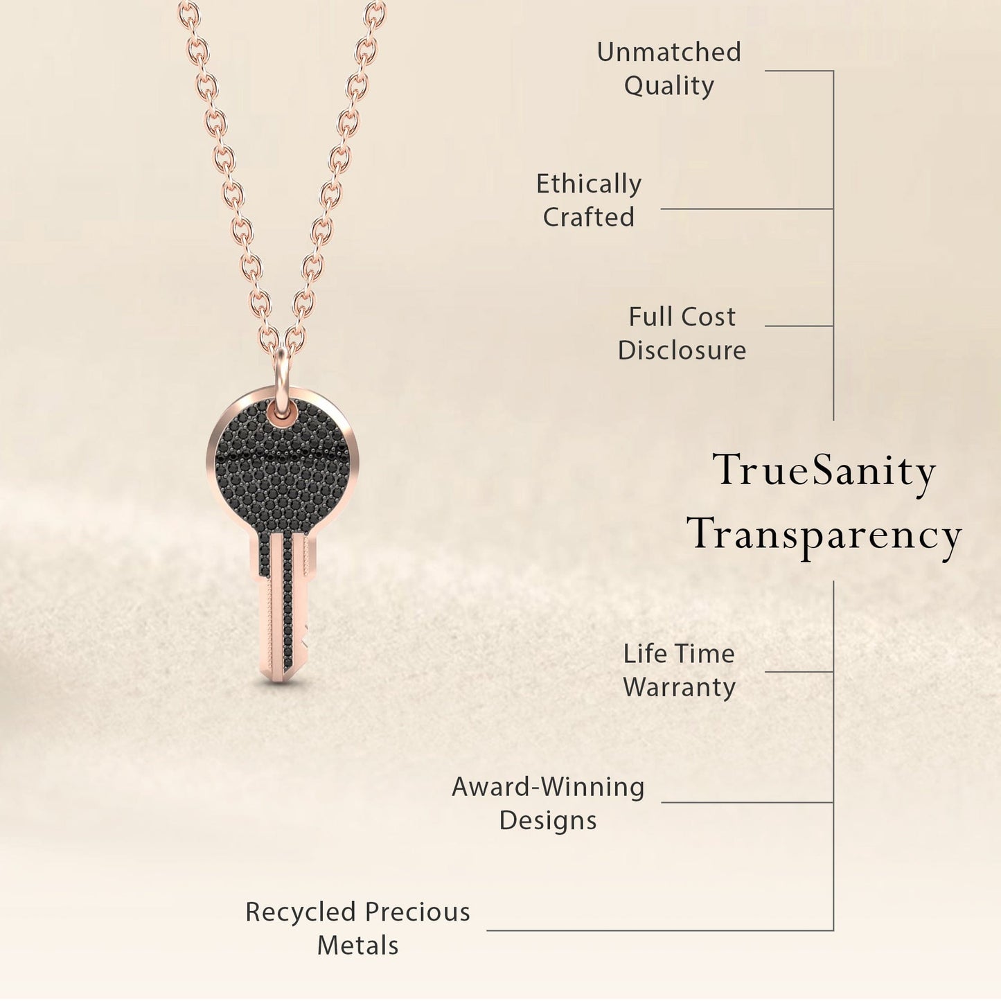 Black Diamond Pave Key Necklace - Jayashree
