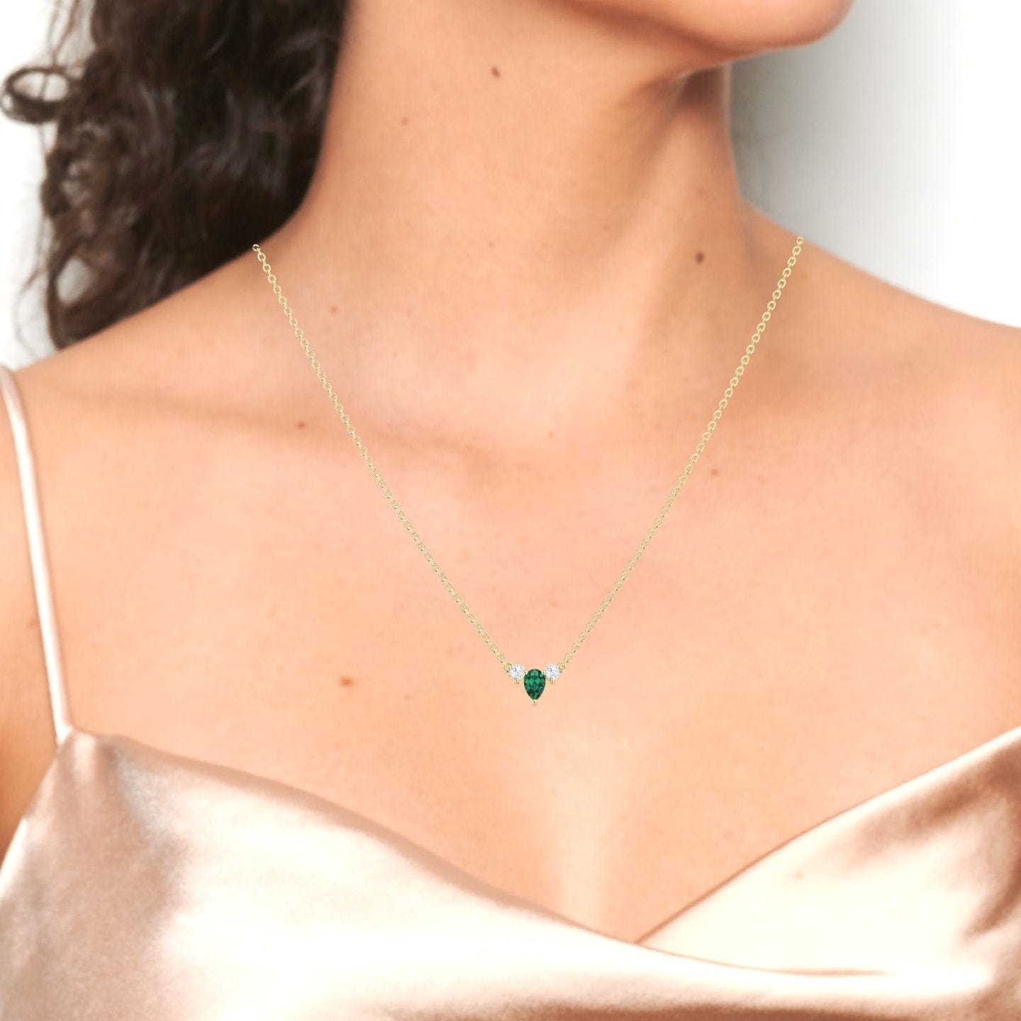 Emerald & Diamond Three-Stone Necklace - Jina