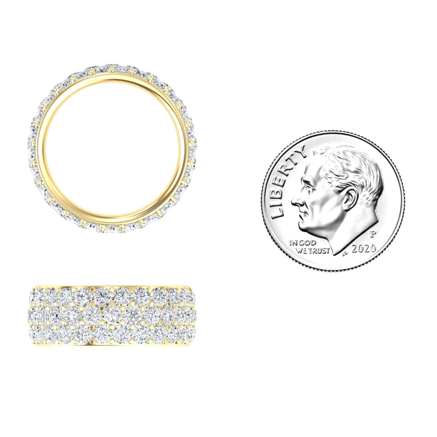 White Diamond Three Row Pave Set Wedding Band - Leila