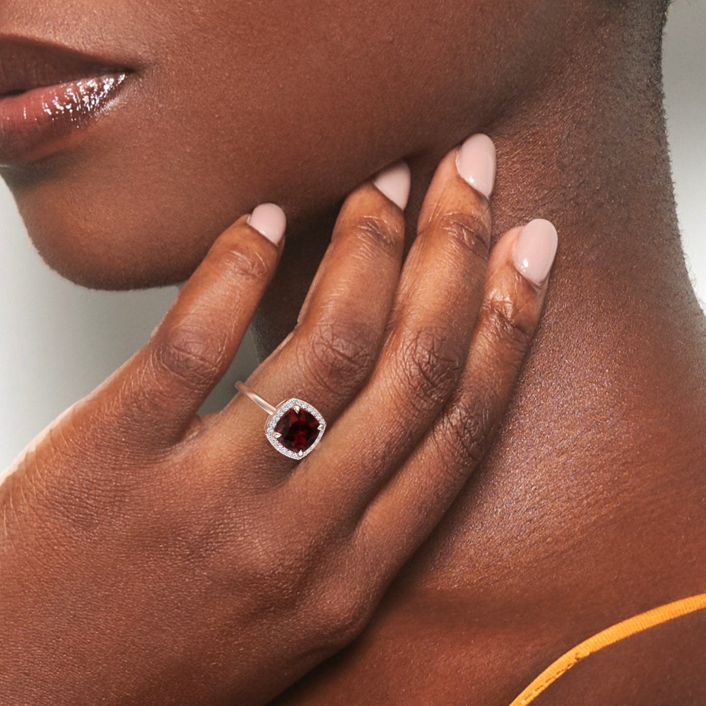 Garnet & Diamond Halo Ring - Ziva