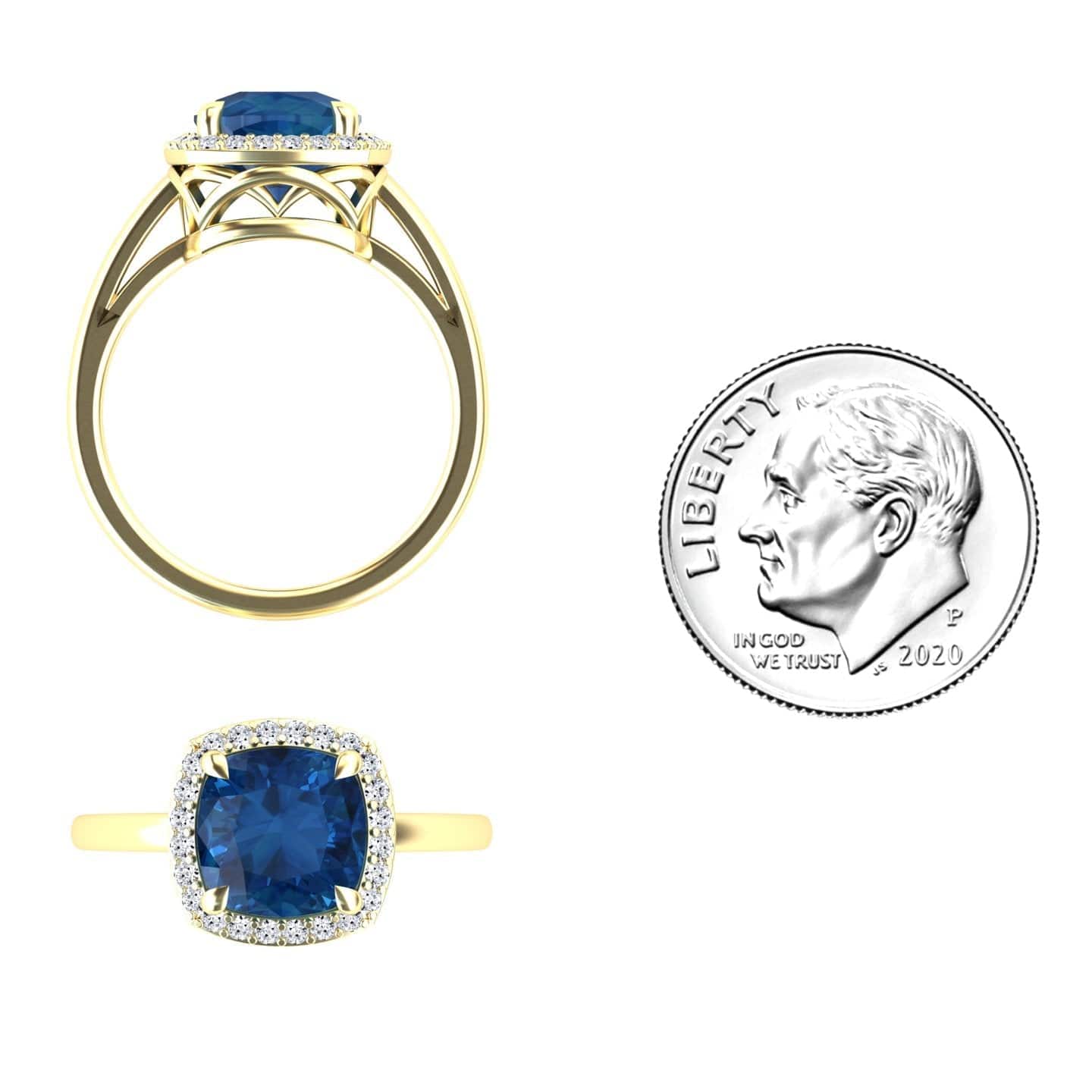 London Blue Topaz & Diamond Halo Ring - Ziva
