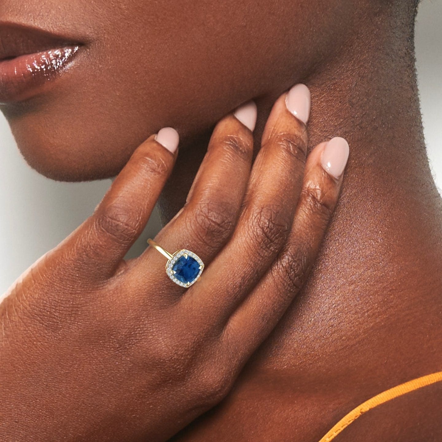 London Blue Topaz & Diamond Halo Ring - Ziva