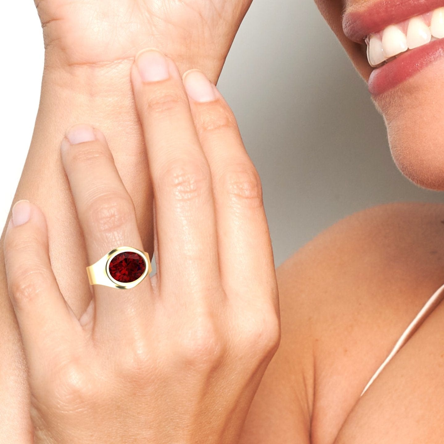 Lab Grown Ruby Bezel Set Solitaire Ring - Ada