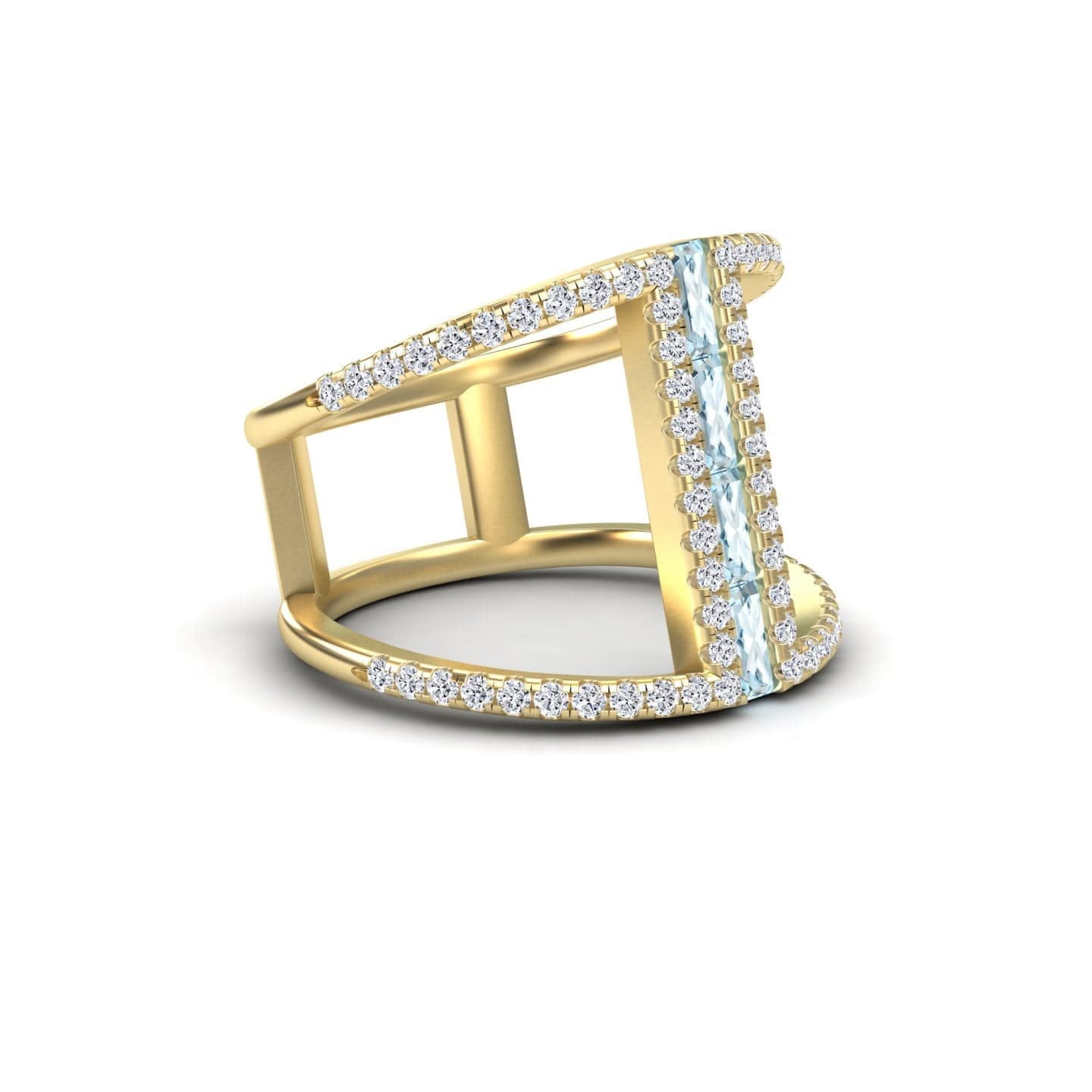 Aquamarine & Diamond Double Band Open Cuff Ring - Luci