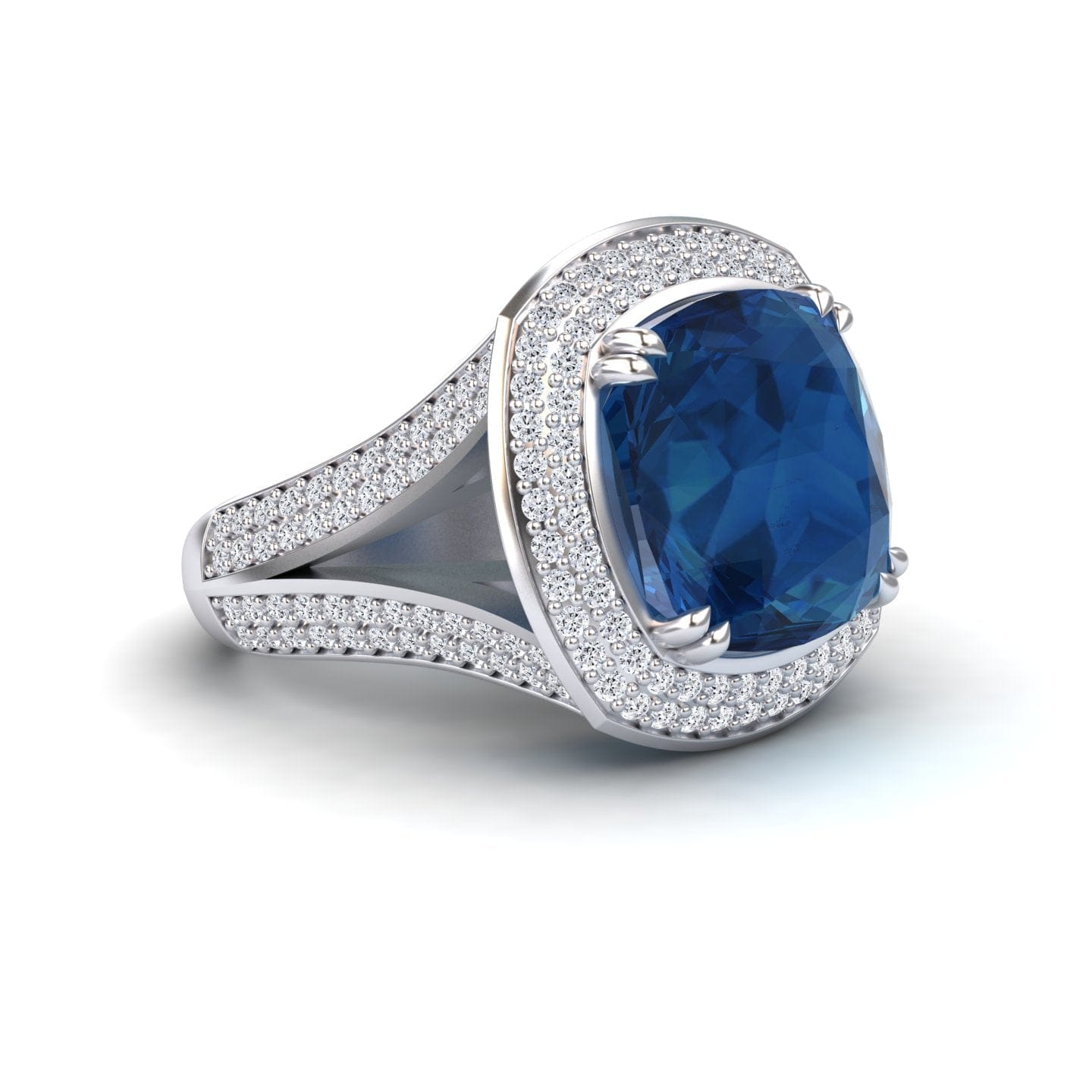 London Blue Topaz & Diamond Halo Statement Ring - Pooja