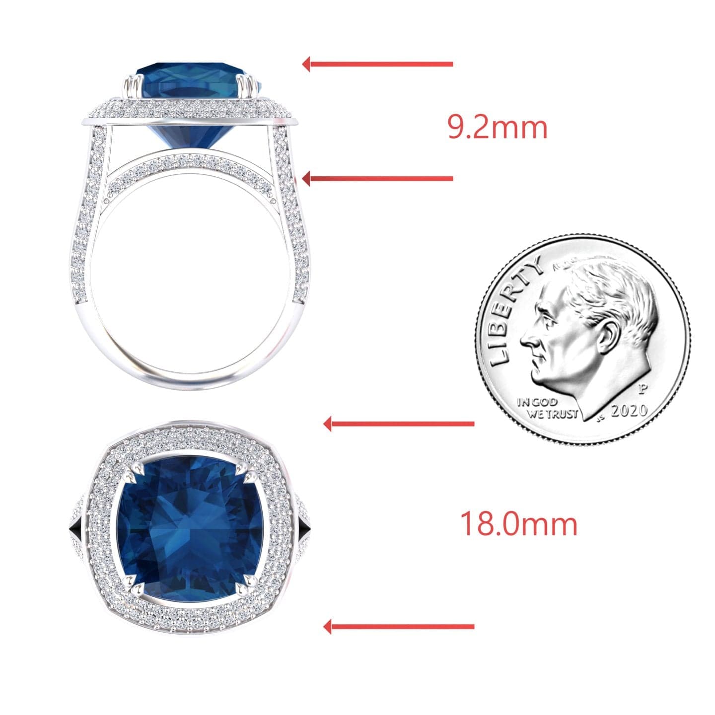 London Blue Topaz & Diamond Halo Statement Ring - Pooja