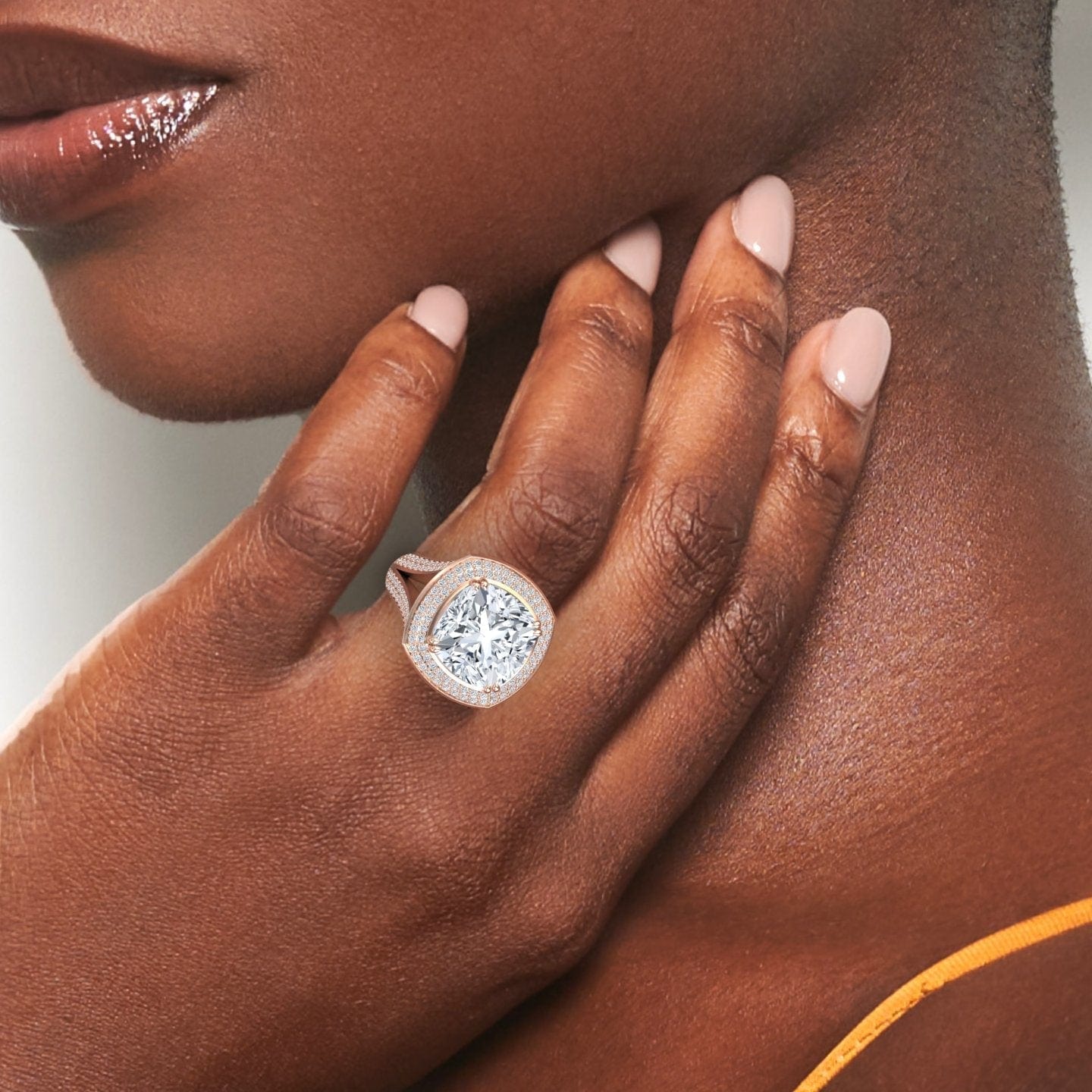 Lab Grown Moissanite & Diamond Halo Statement Ring - Pooja