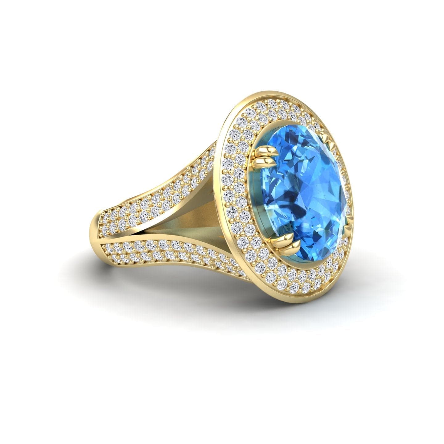 Swiss Blue Topaz & Diamond Halo Statement Ring - Roma
