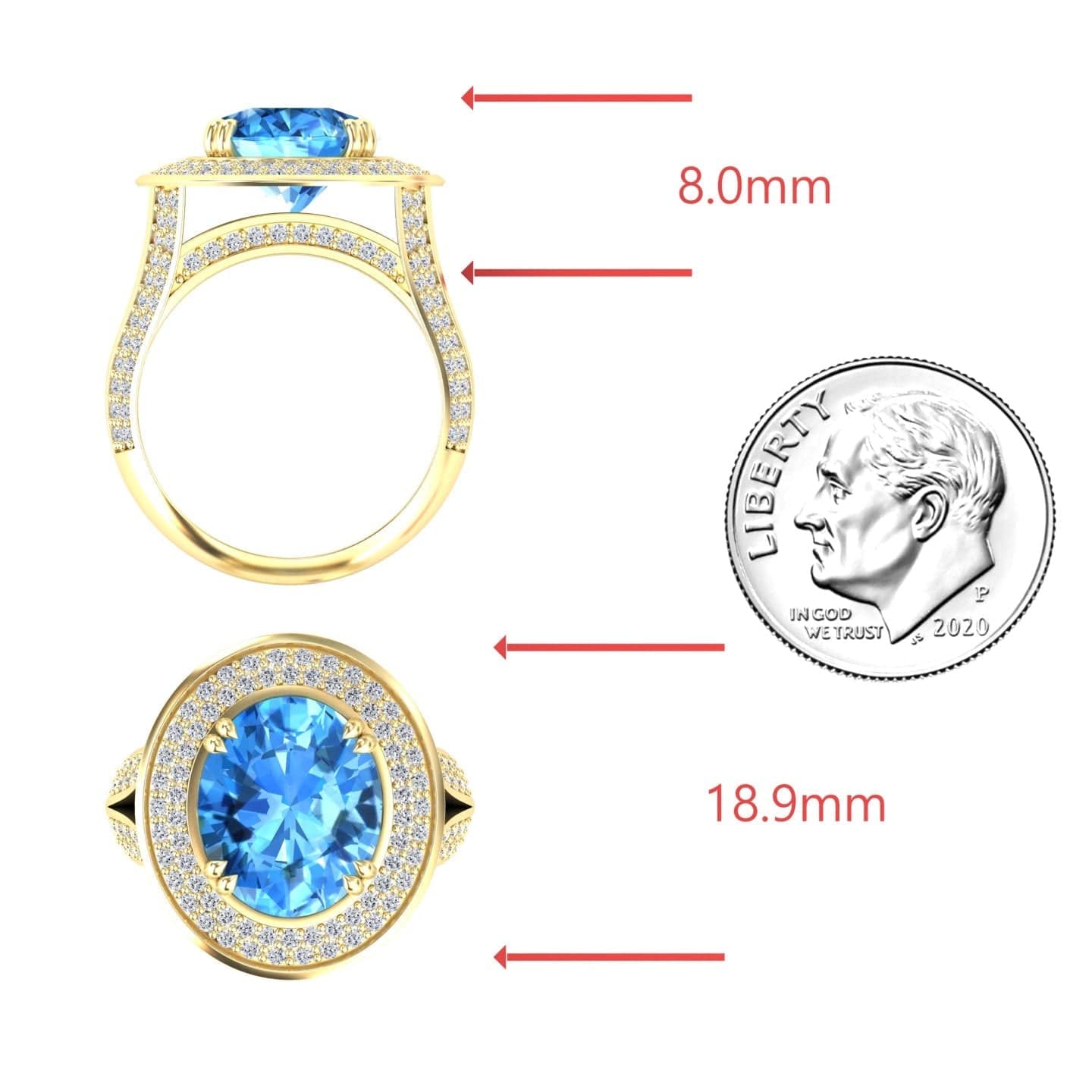 Swiss Blue Topaz & Diamond Halo Statement Ring - Roma