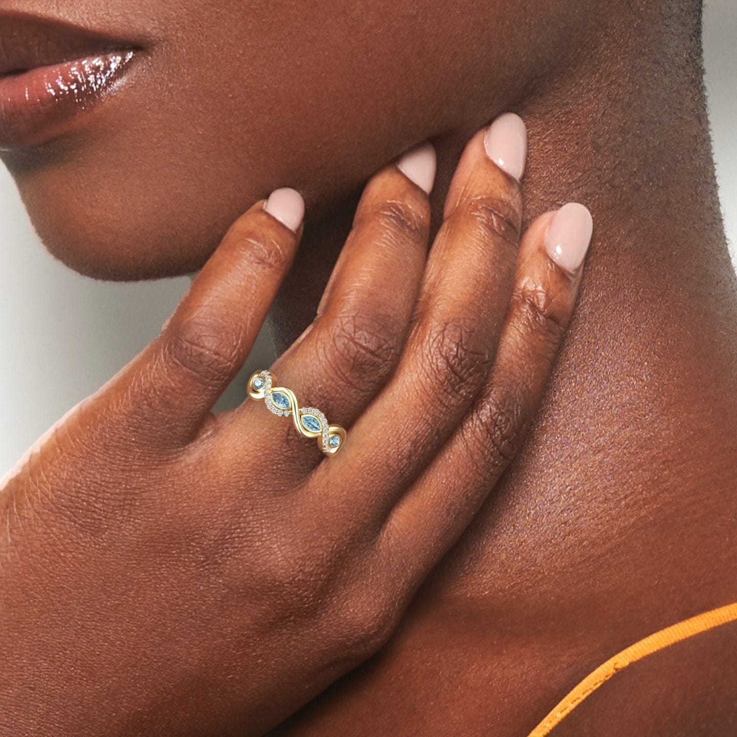 Aquamarine & Diamond Infinity Twist Band - Selma