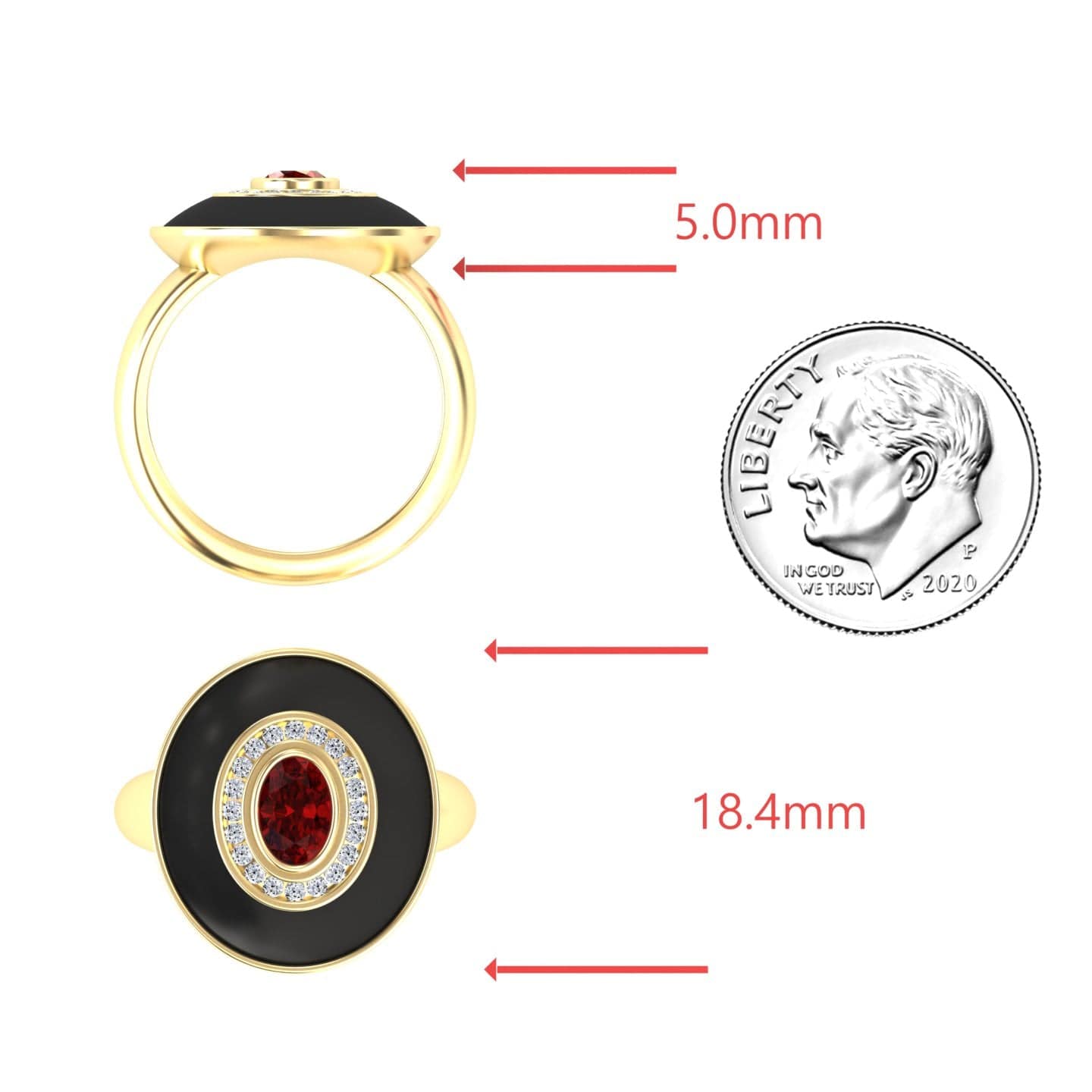 Ruby & Diamond Black Enamel Halo Ring - Camille