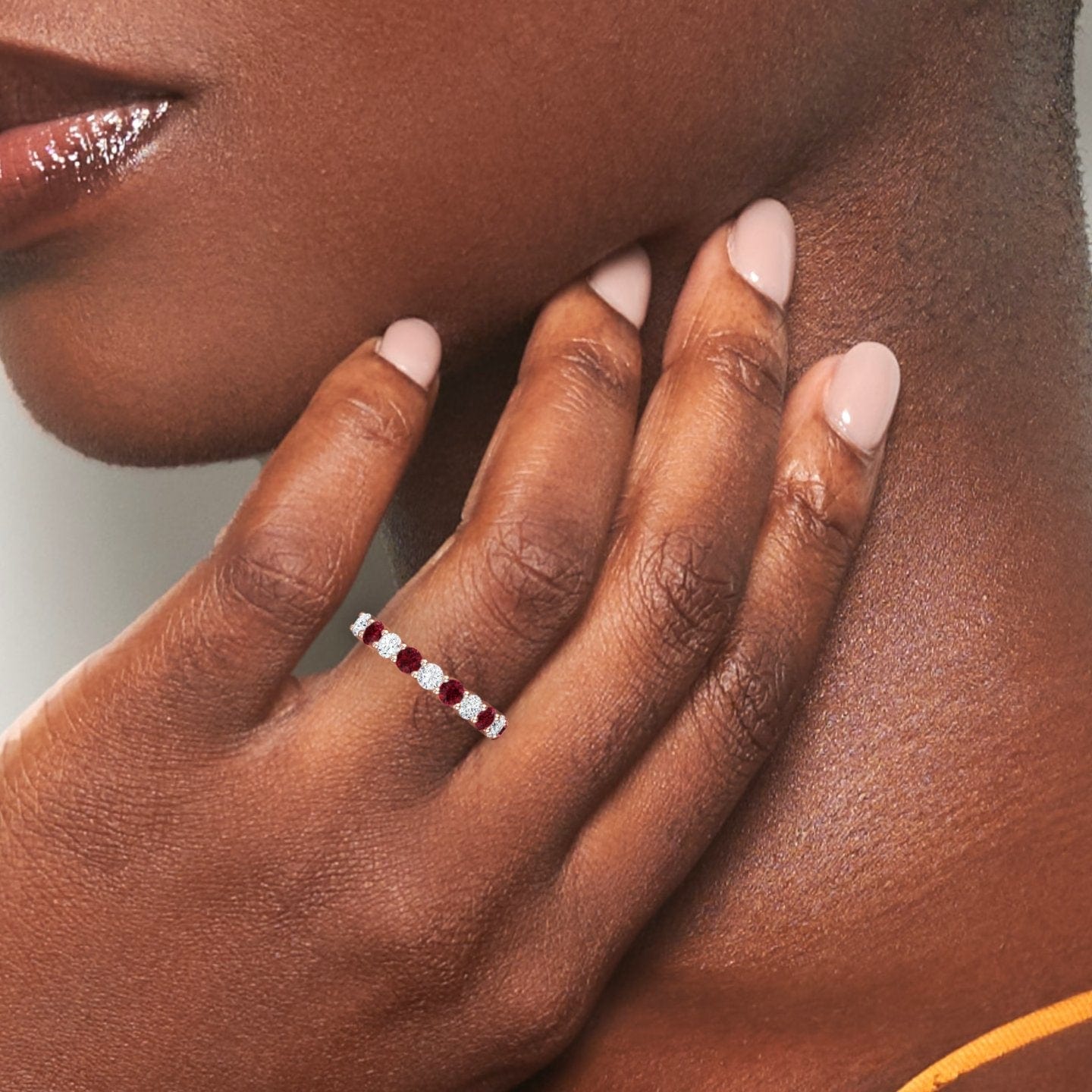Ruby & Diamond Half Eternity Wedding Ring - Parveen