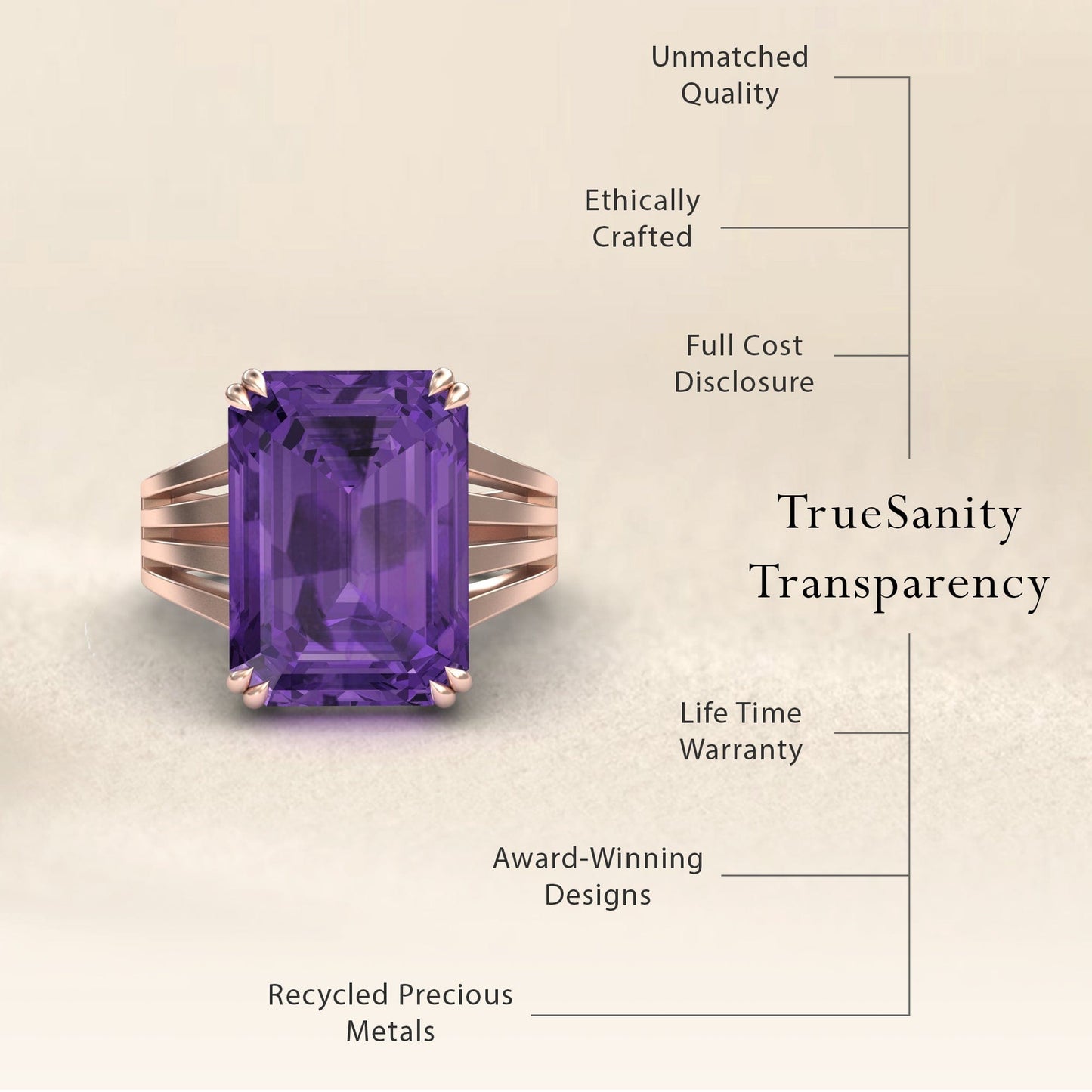 Amethyst & Diamond Fashion Solitaire Ring - Tasmia
