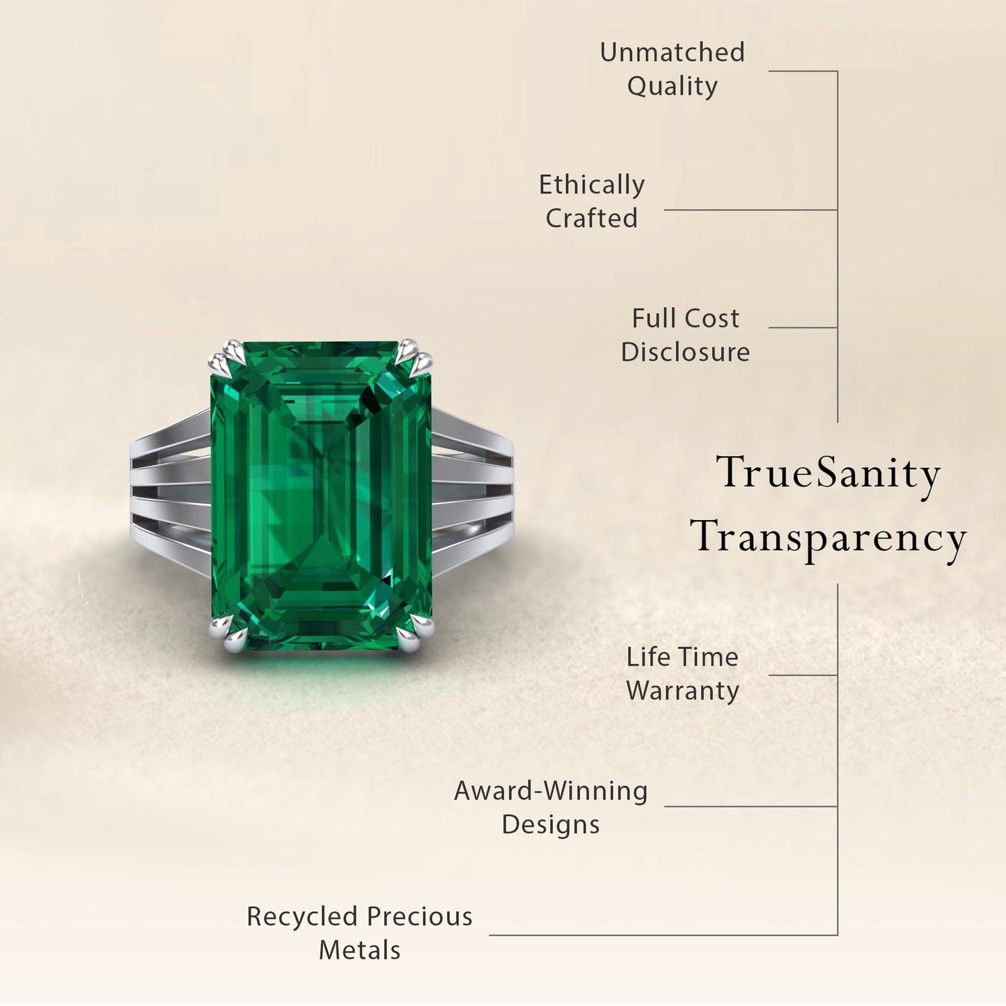 Lab Grown Emerald & Diamond Fashion Solitaire Ring - Tasmia