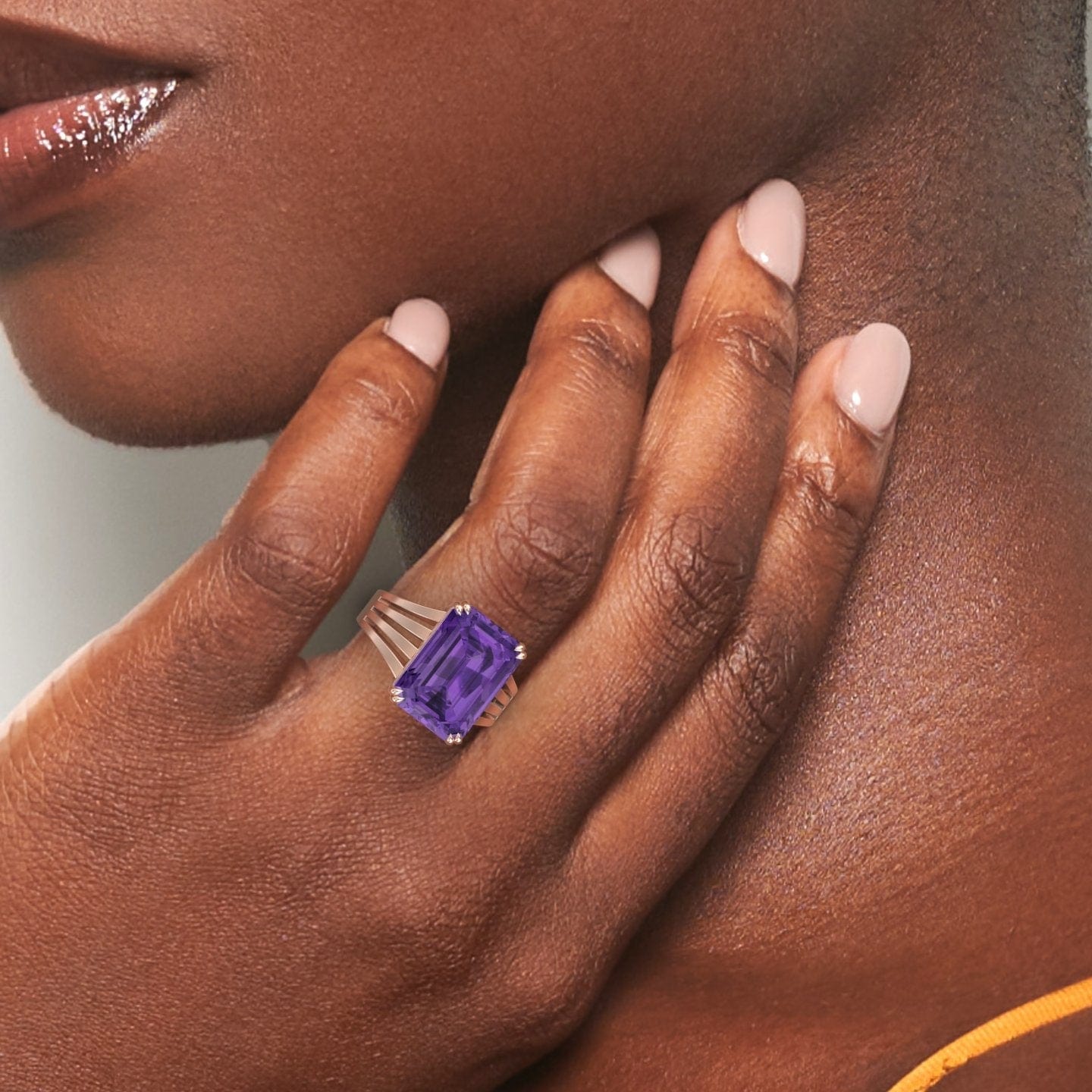 Amethyst & Diamond Fashion Solitaire Ring - Tasmia