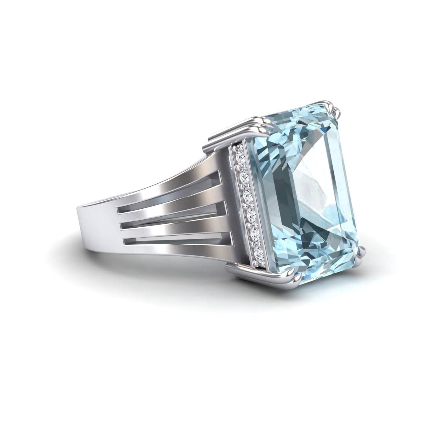 Aquamarine & Diamond Fashion Solitaire Ring - Tasmia