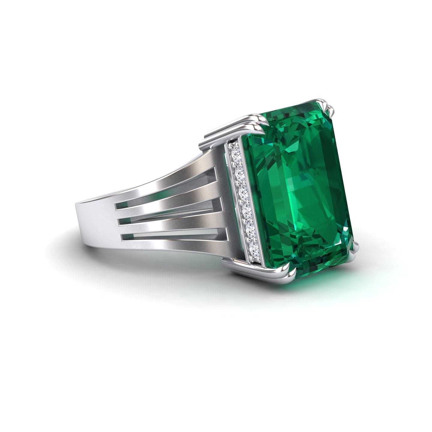Lab Grown Emerald & Diamond Fashion Solitaire Ring - Tasmia