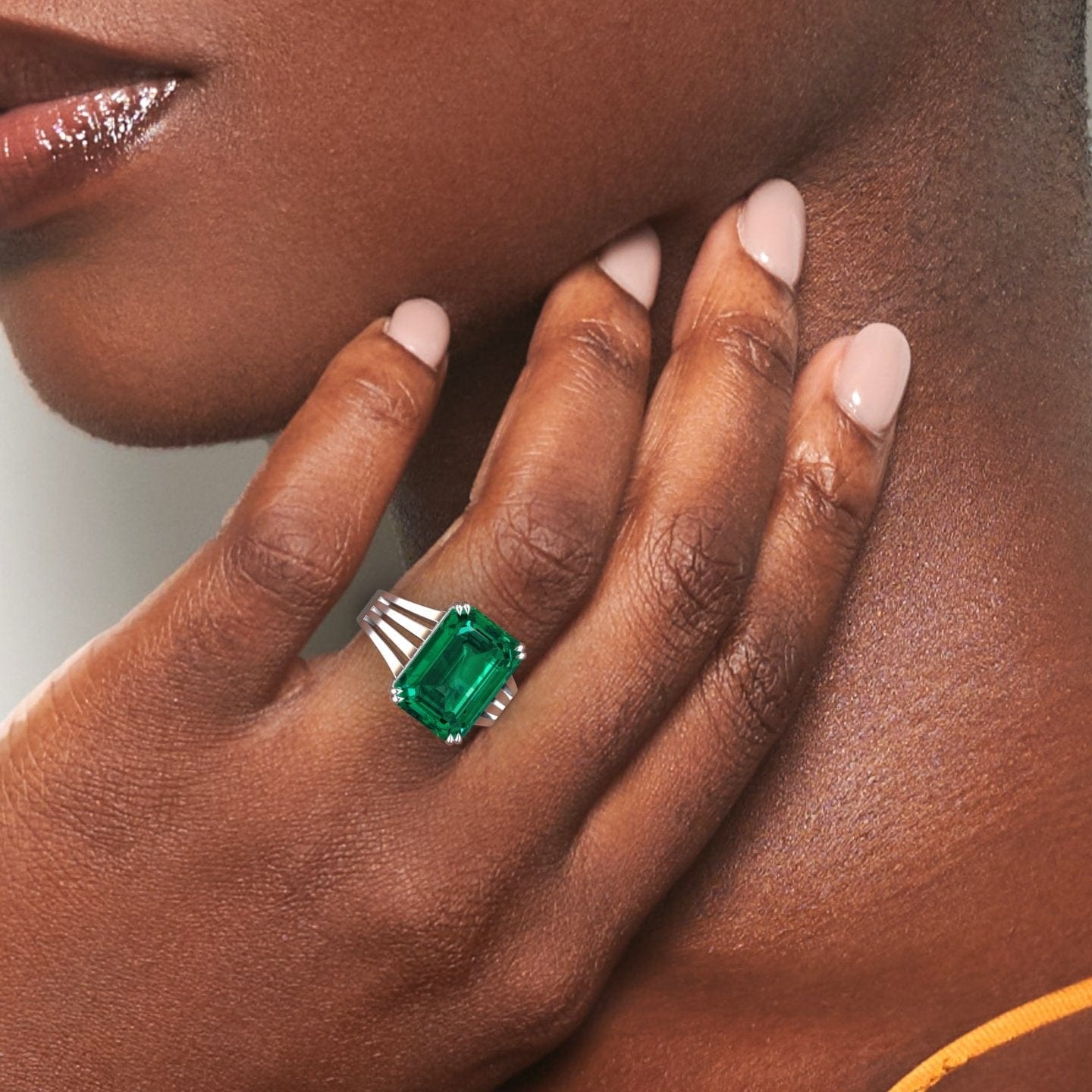 Lab Grown Emerald & Diamond Fashion Solitaire Ring - Tasmia