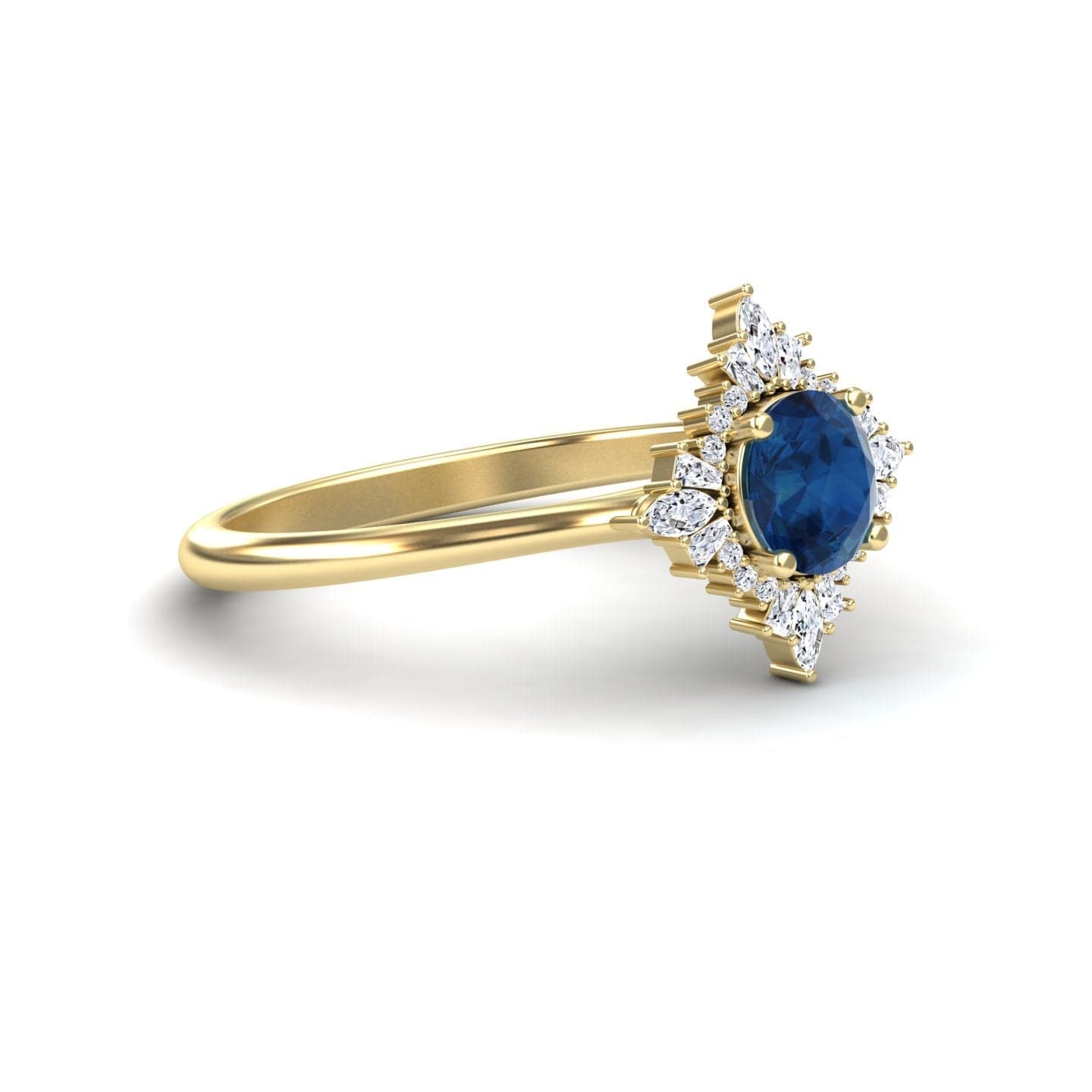 London Blue Topaz & Diamond Vintage-Inspired Starburst Ring - Delia